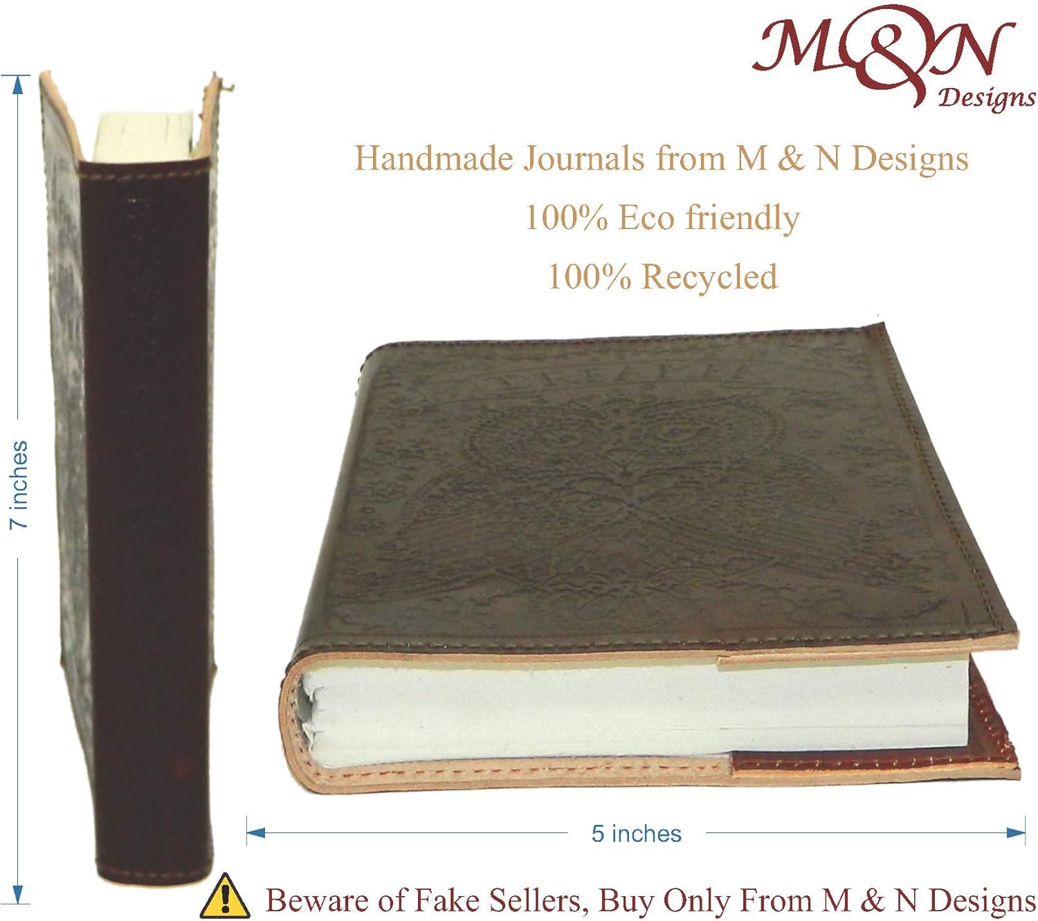 M & N Designs M&N Handicrafted Owl Motif Embossed Handmade Tan Brown Leather Journal Pocket Style Notebook