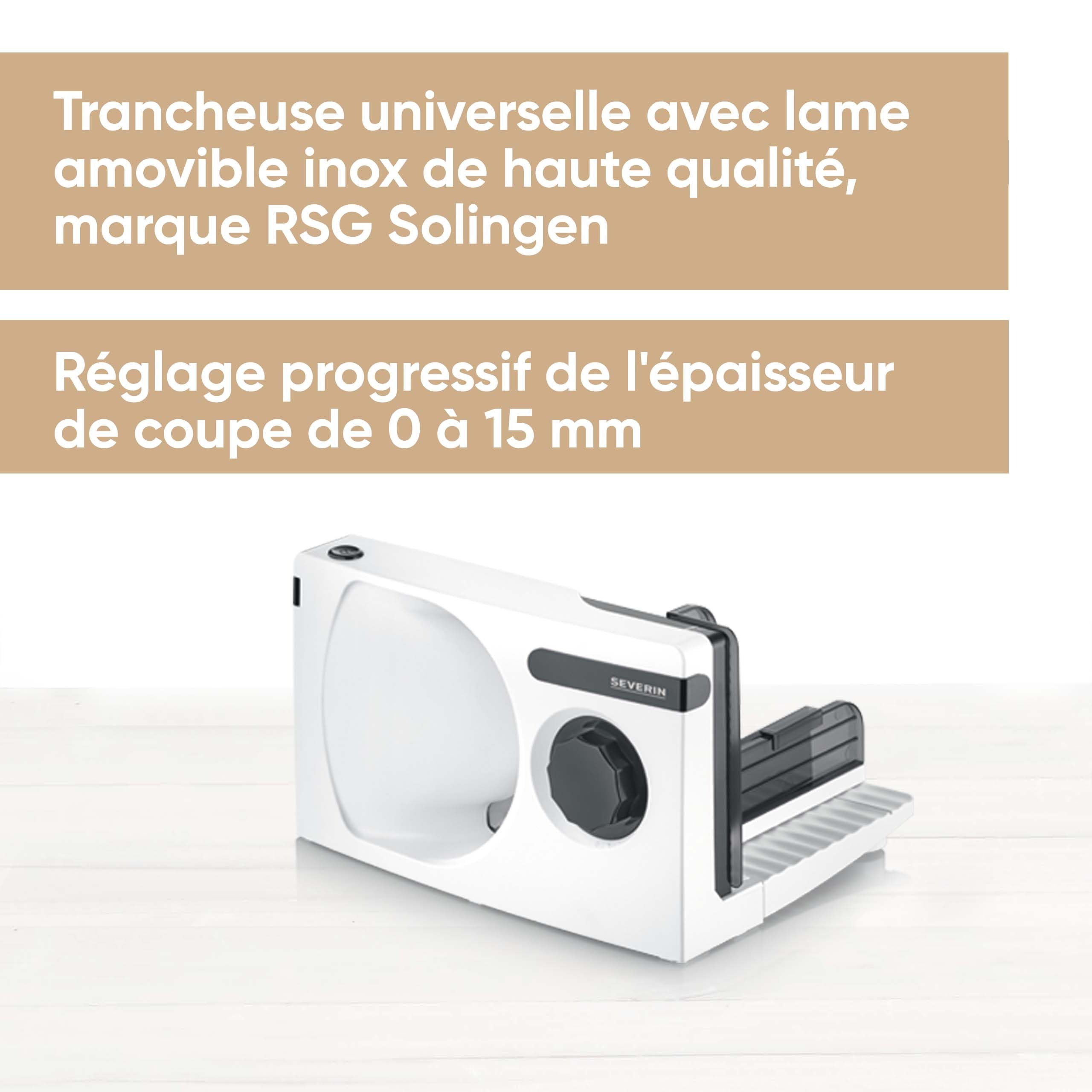 SEVERIN AS 3912 Trancheuse électrique 100 W, lame inox amovible, Blanc