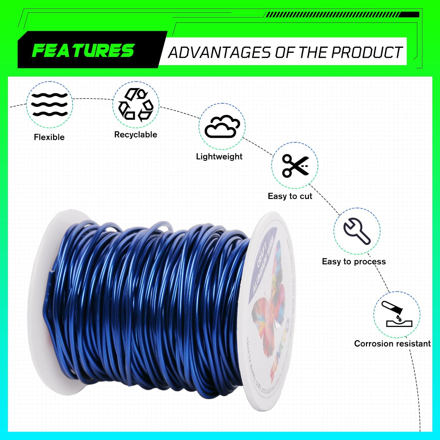 Sunkoo 12 Gauge 2mm Sapphire Blue Aluminium Craft Wire,98.4Ft Bendable Wire for Jewellery Making Sculpting, Floristry - Image 4