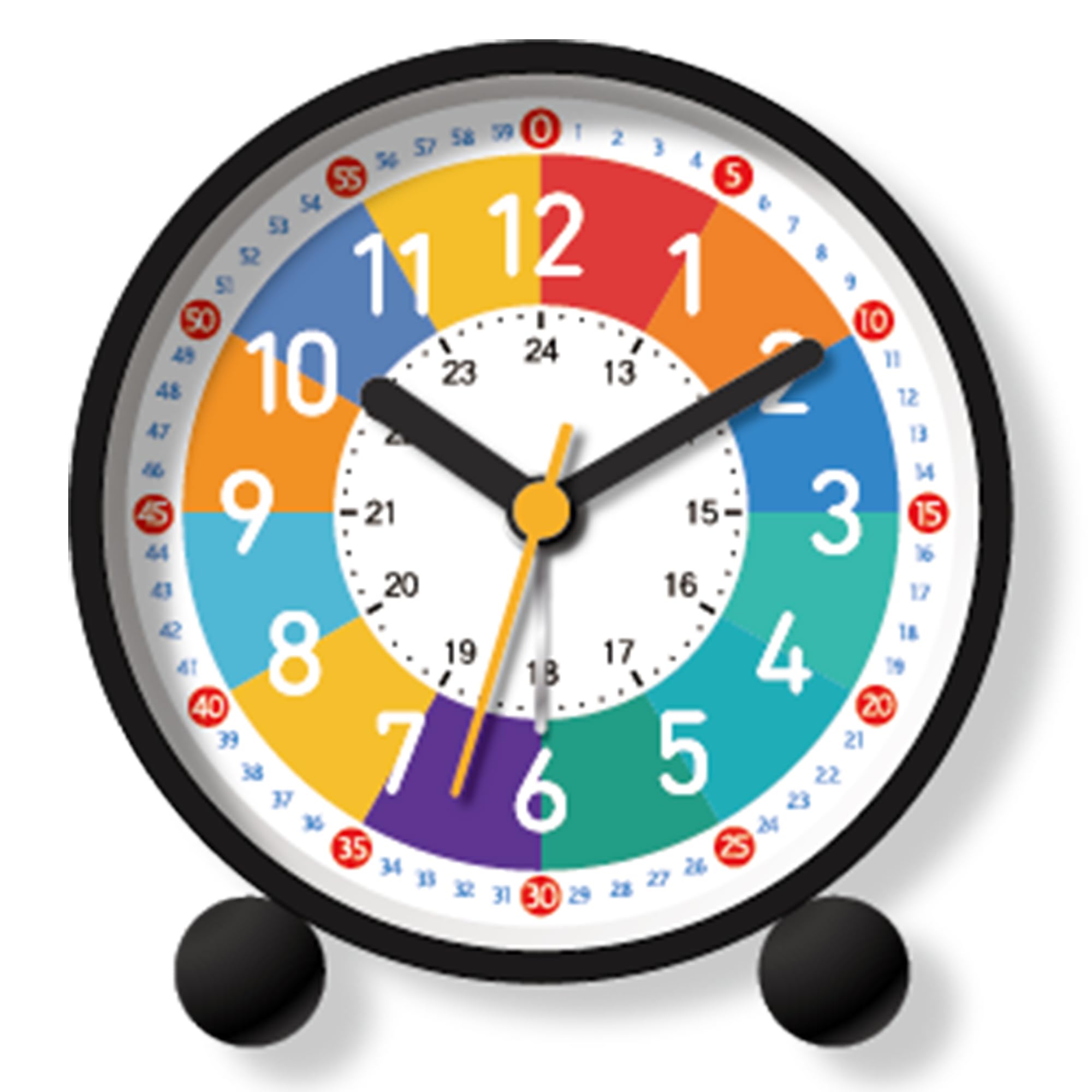 Analog Alarm Clock for Kids: Telling Time Teaching Clock Learning Clock with Colorful Dial, Silent Wall Clock to Teach Kids How to Tell Time, Battery Operated Alarm Clock with Back-Light (Black)