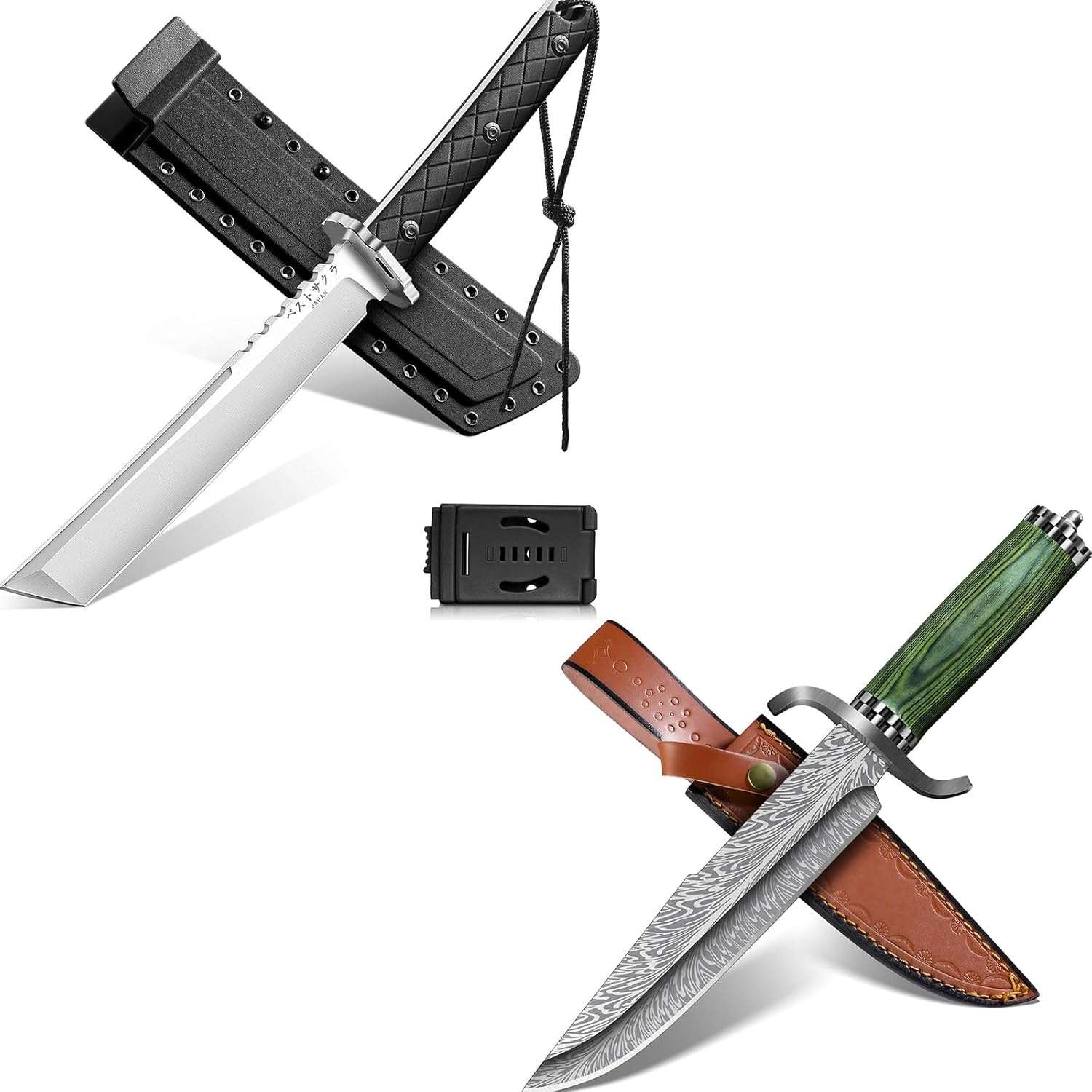 Purple Dragon Damascus Knife- Japanese Tanto Knife with Sheaths