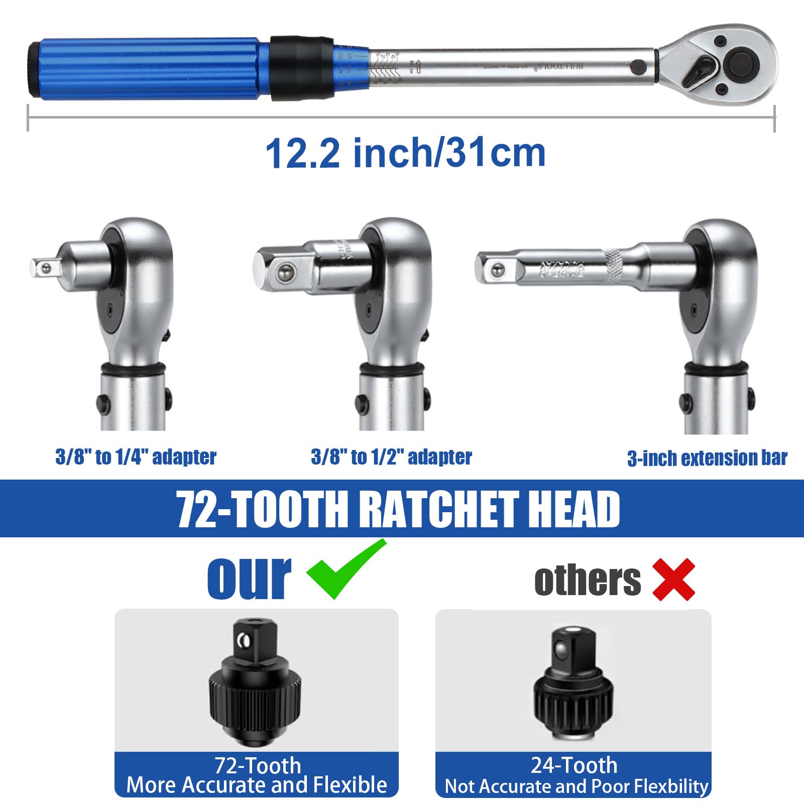 BULLTOOLS 3/8-Inch Drive Click Torque Wrench, Dual-Direction