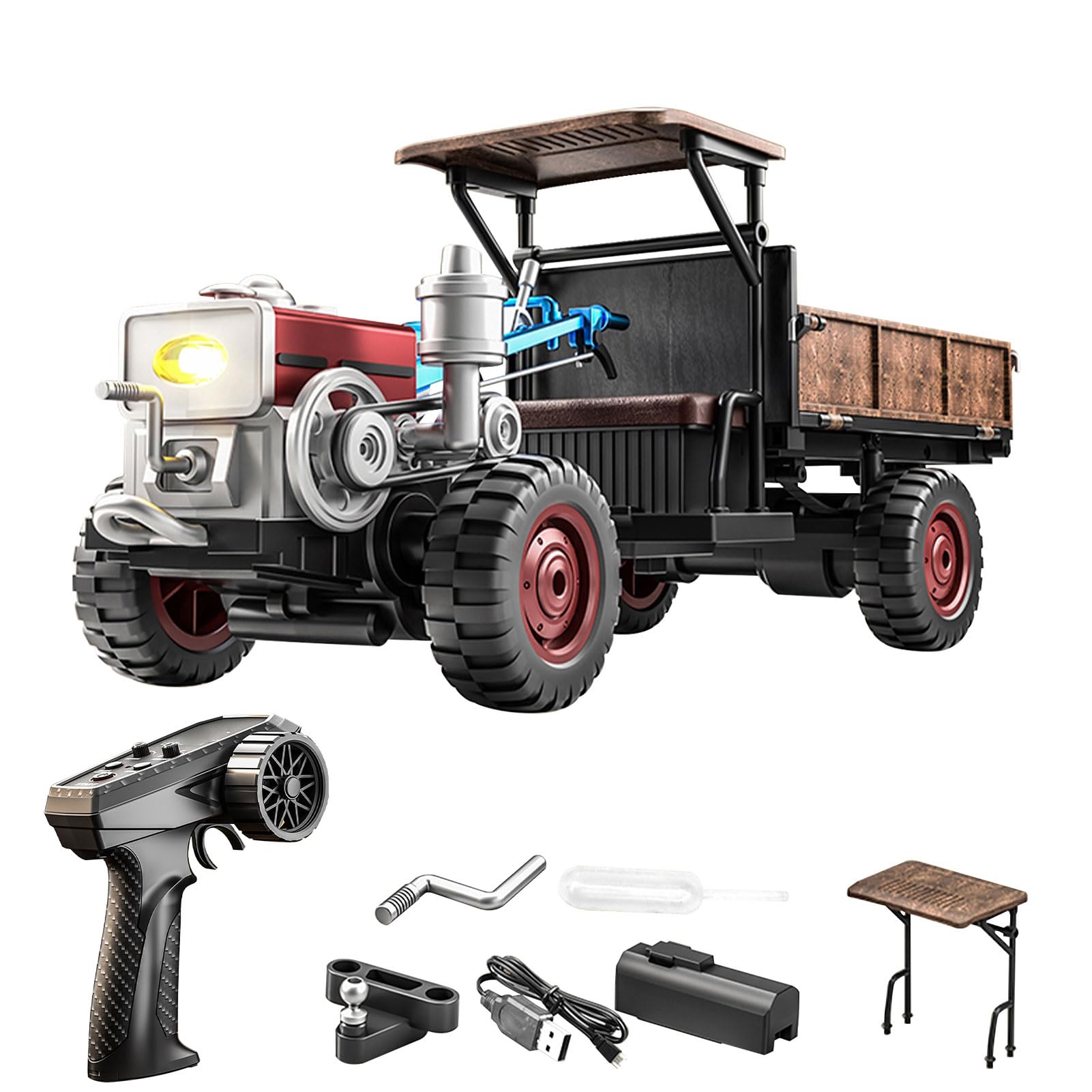 Domary Trattore Telecomandato Completamente Proporzionale con Funzione di Spruzzatura per gli Appassionati di Agricoltura (Blu)