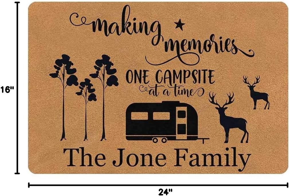 Custom Door Mat, Personalized Rug Making Memories Campsite at a Time Camper Deer Tree Name Doormat Door Mat Floor Rug Indoor Outdoor Front Entrance Bathroom Living Room Non Slip 24x16 Inches