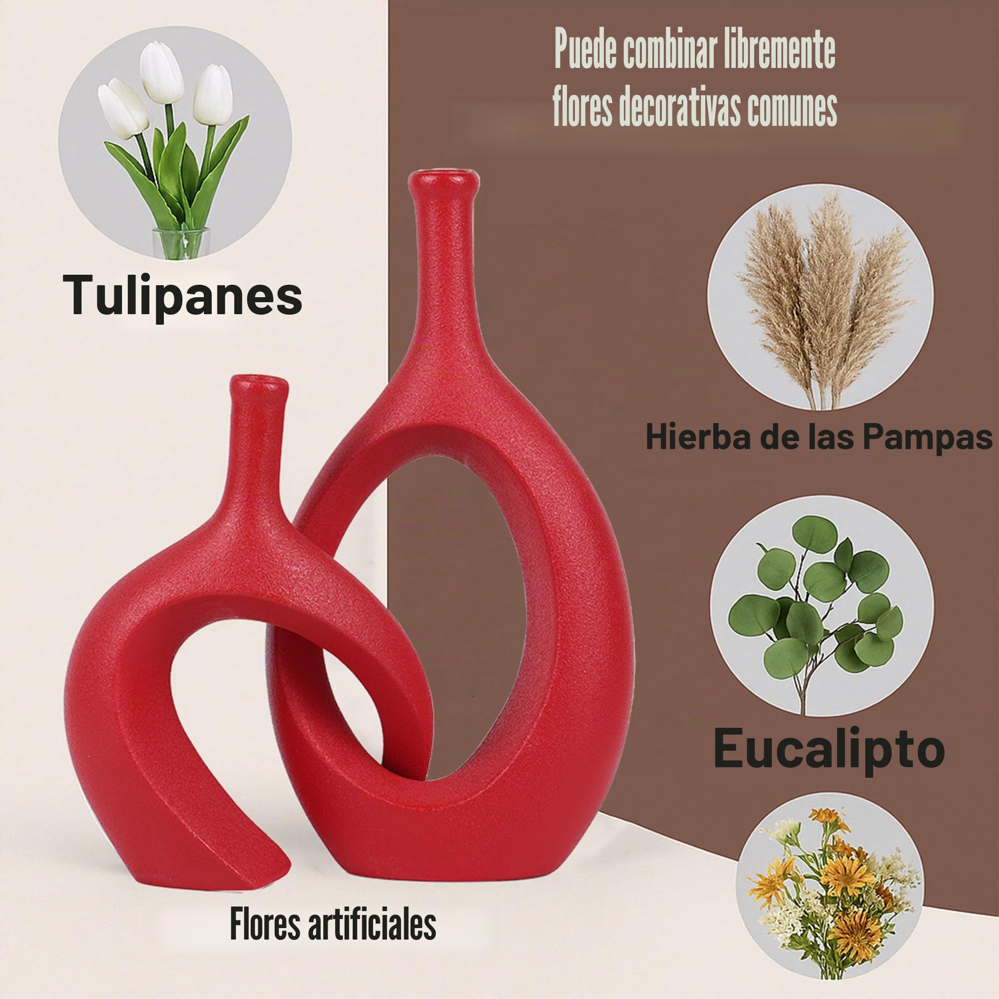 WUBIANJIE Juego de jarrones de cerámica roja, decoración moderna de estilo bohemio, diseño en forma de abrazos, jarrones para salón, dormitorio, mesa de café, chimenea