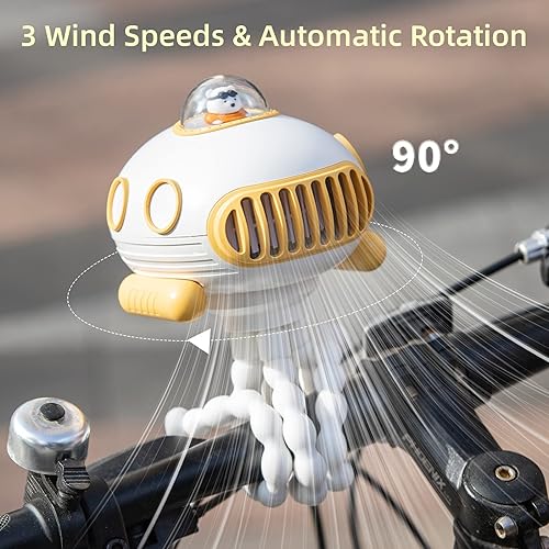 Miniatura 5 de Ventilador de refrigeración para cochecito de bebé con 3 velocidades, estilo submarino, luz nocturna y canciones. Batería recargable de 4000 mAh.