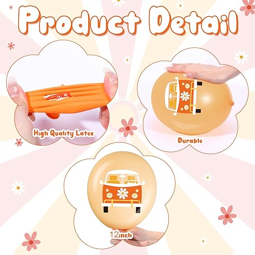 Miniatura 5 de Hiboom 72 globos hippie retro groovy, decoración de fiesta de margaritas bohemias, 12 pulgadas, margarita arco iris, mariposa, símbolo de la paz,