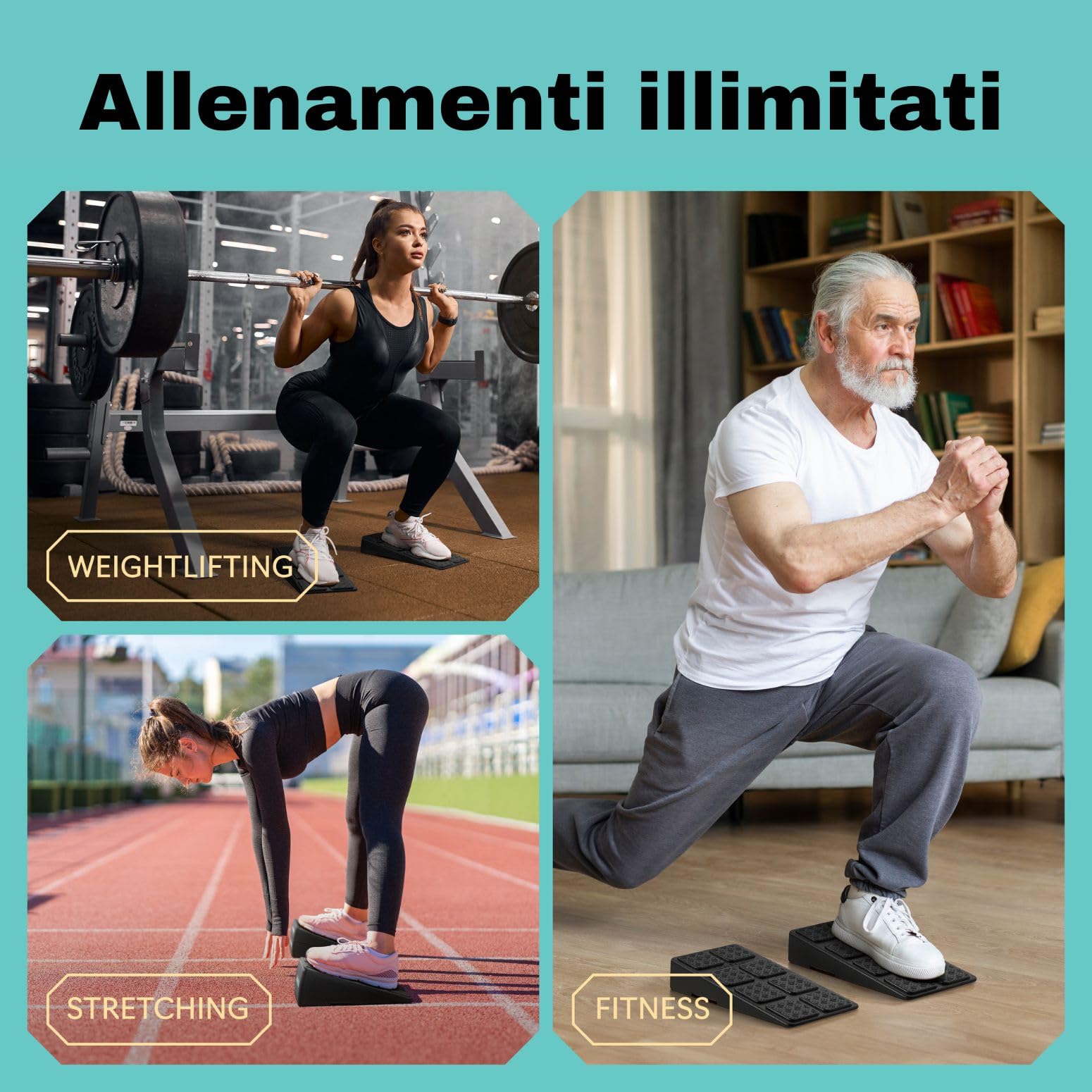 Set di 3 cunei per squat, capacità di carico 235,9 kg, tavola inclinata per stretching polpacci, barella per polpacci, tavola inclinata per yoga