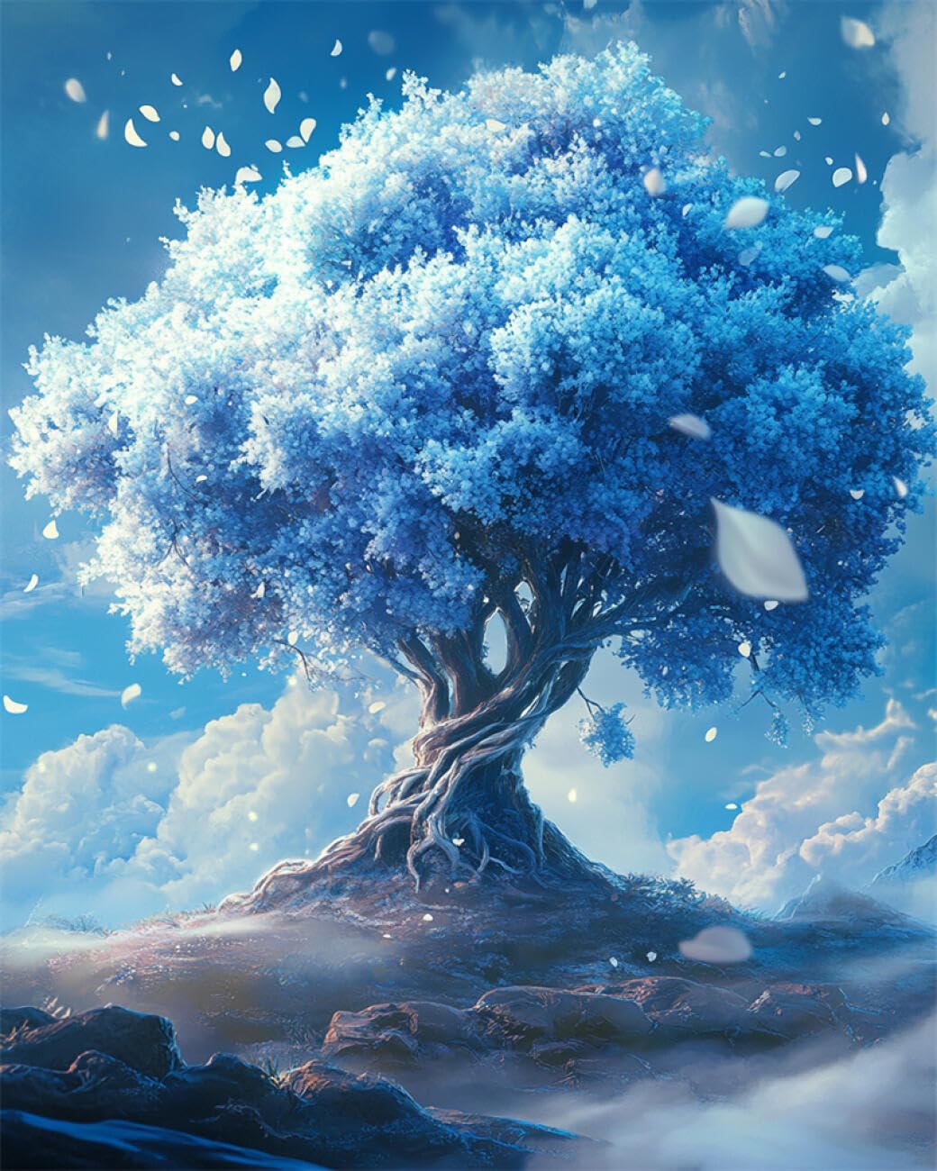AMBATTERY Landscape Tapestry Kit Blue Tree Carpet Rug Making Kit，Cross Stitch Embroidery Kits Needlework Crafts for Home Decor 33x45in