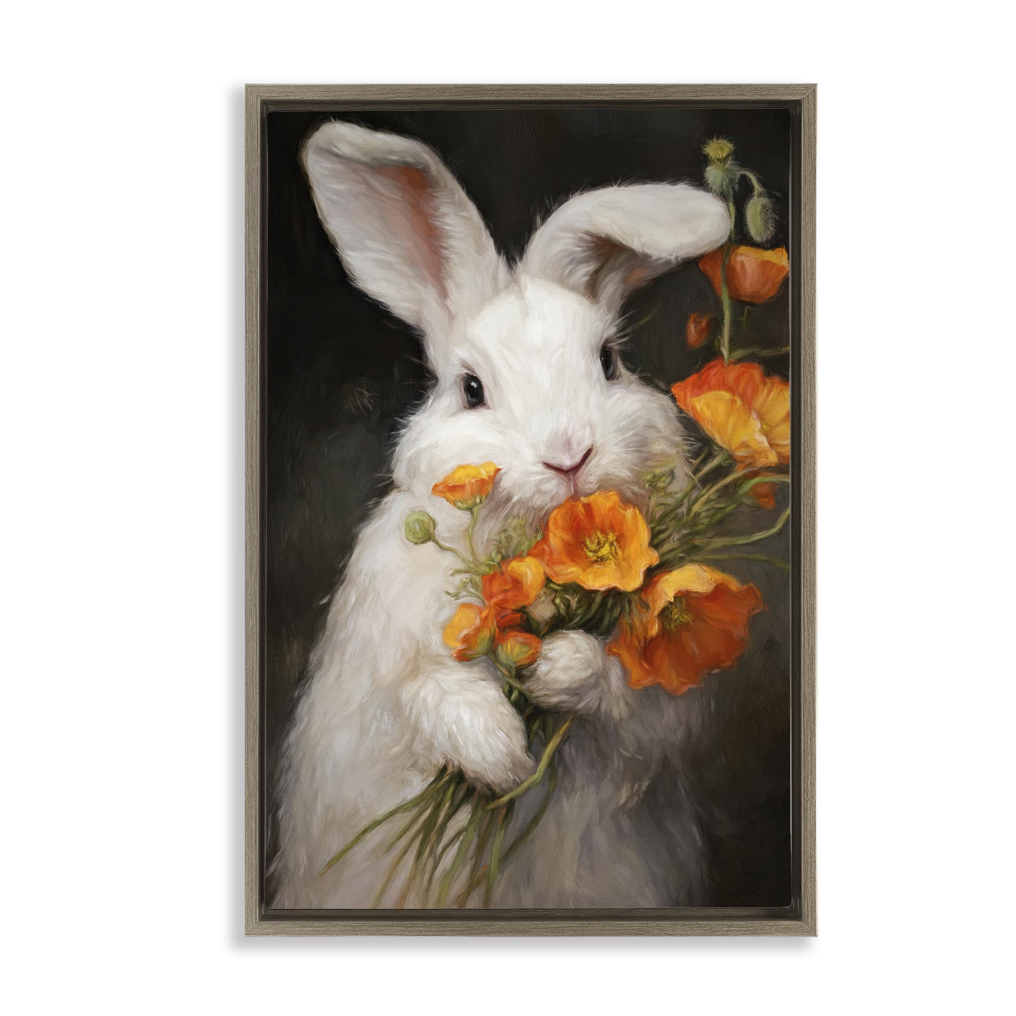 Stupell Industries Montalcino Elm (Textured) 'Floppy Loves Her Poppies'| Floating Frame Canvas Art