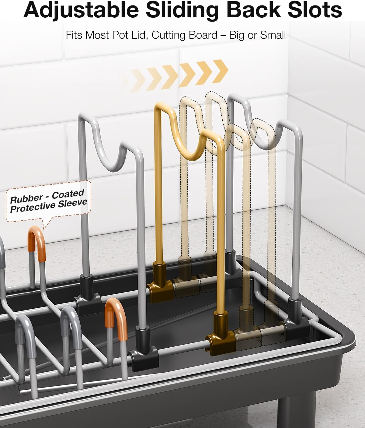 Small Dish Drying Rack Carbon Steel Dish Rack Rustproof for Kitchen Counter Compact Dish Drainer with Adjustable Slots for Small Kitchens & Apartments 16.5×6.5×7inch Black