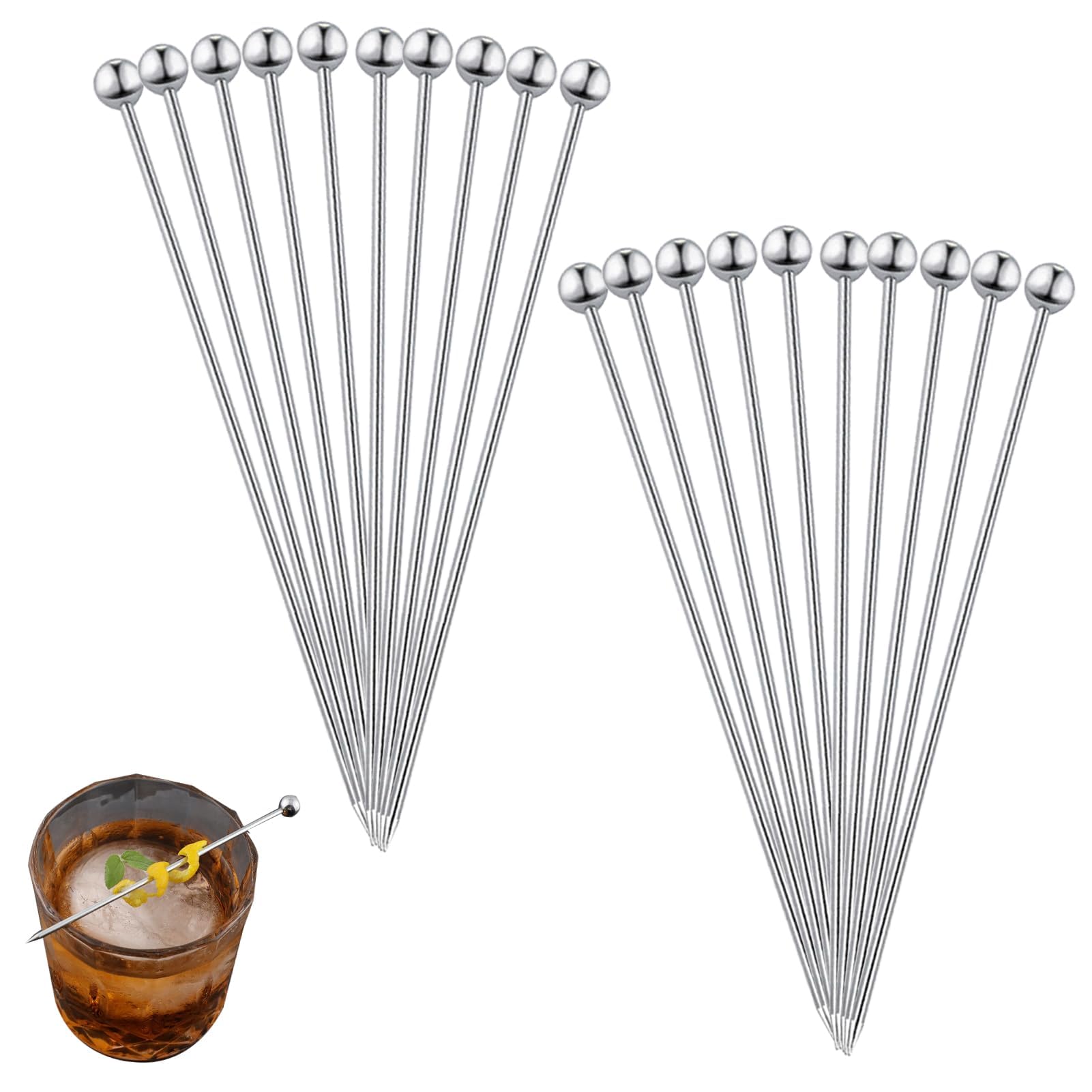 20Pcs Reusabl Metal Steel Cocktail Sticks Olive Picks for Cocktail Party — image 1