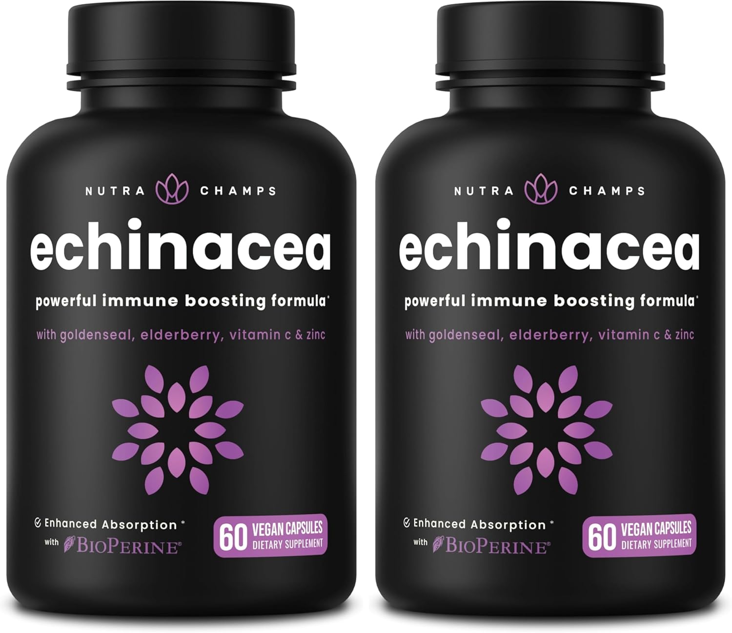 NutraChamps Echinacea Capsules 1000mg - 8-in-1 Immune Support Supplement - Echinacea Goldenseal, Vitamin C, Zinc, Ginger, Elderberry - 60 Capsules (Pack of 2)