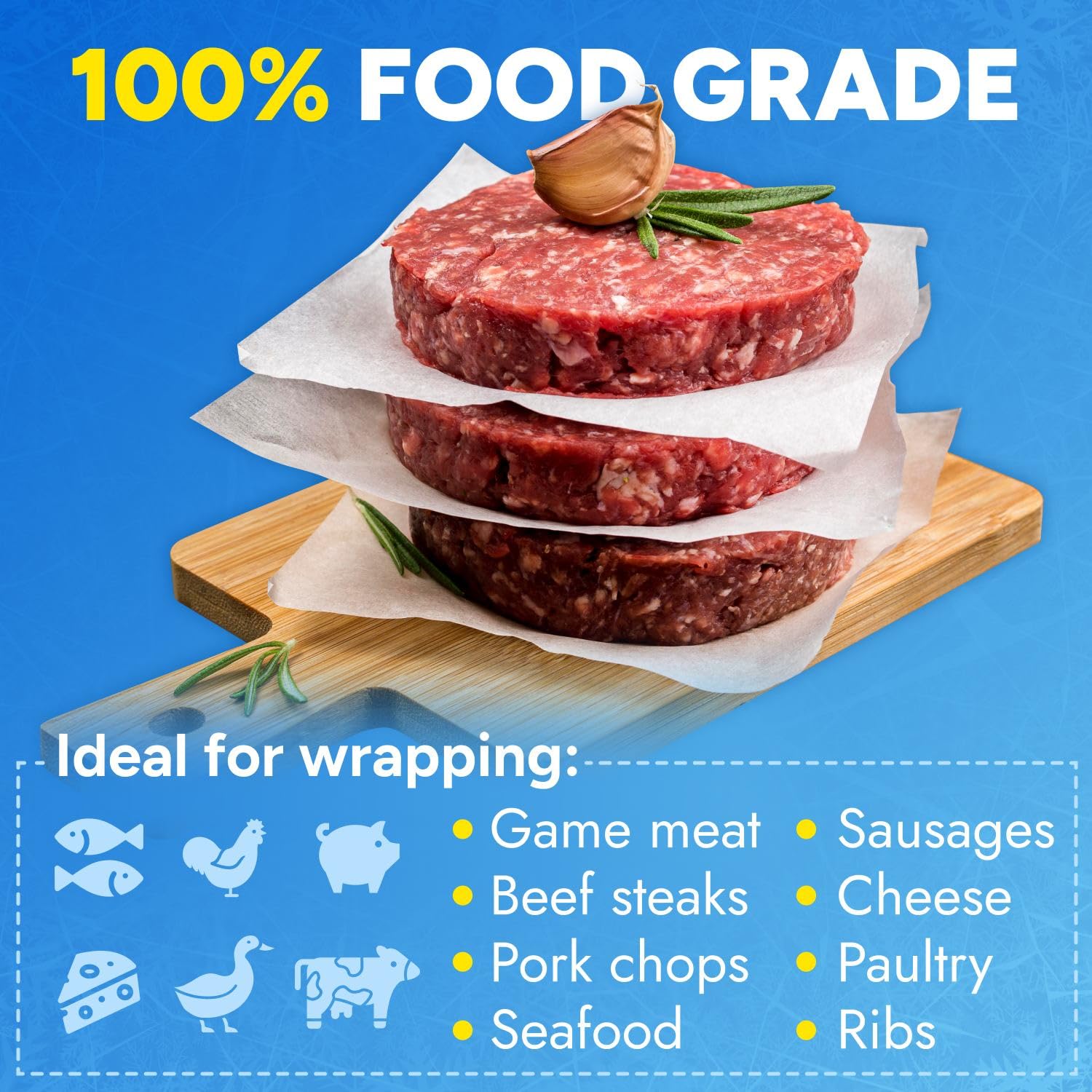 24" x 1200" (100') Made in USA White Freezer Paper Roll – Moisture-Resistant Wrap, Prevents Freezer Burn, Keeps Meat Fresh for up to 1 year – Plastic Coated Paper for Meat, Fish, and Poultry