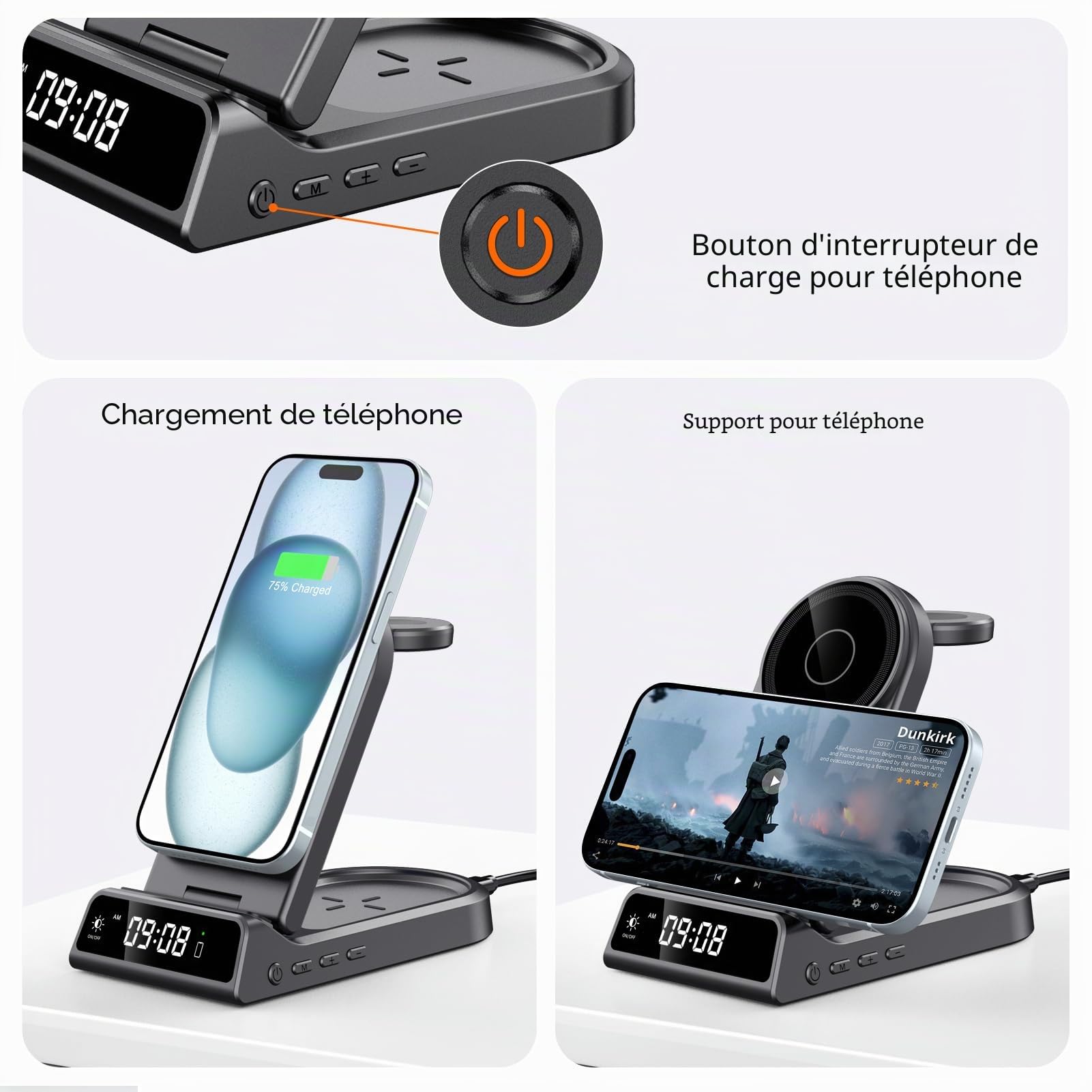 SwanScout Mag-Safe Chargeur Induction, 4 en 1 Station de Charge pour iPhone Air/17/16/15/14/13 Séries, Chargeur sans Fil Portable pour Apple Watch Ultra 3/11/10/9/8/7/6/5/4, SwanScout 702M