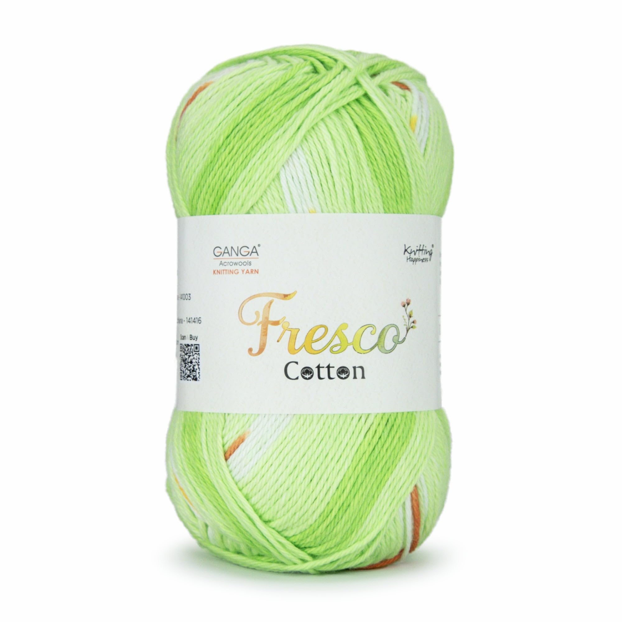 Ganga Acrowools Cotton Delight, Dk Weight Cotton Yarn, Oekotex Class L Certified 100G, 169M (RC002 - Green)