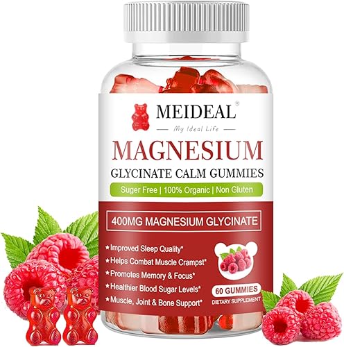 Gomitas de glicinato de magnesio 400 mg, suplemento de magnesio y potasio con vitamina D, B6, CoQ10, 200 mg de suplemento de L-treonato de magnesio,