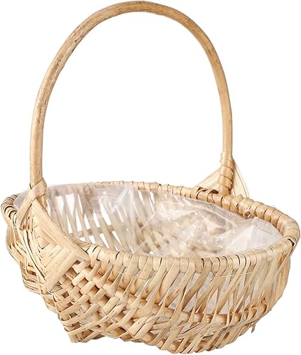 Cesta de flores tejida a mano con asa, cesta de almacenamiento de sauce, cesta de picnic de mimbre vacía con inserto de plástico, cesta de flores de