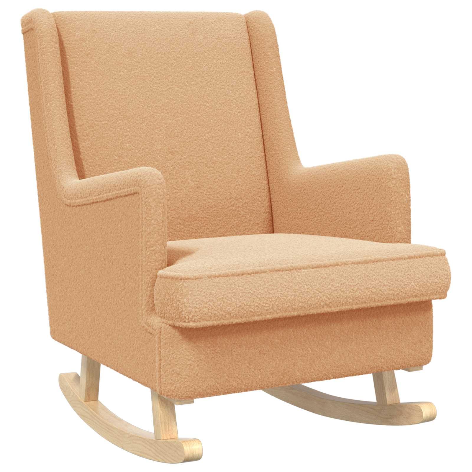 Mecedora Bouclé beige con estructura de metal y madera, 62 x 80 x 85 cm, función basculante y cómodo acolchado para salón, dormitorio, habitación infantil y tranquilidad