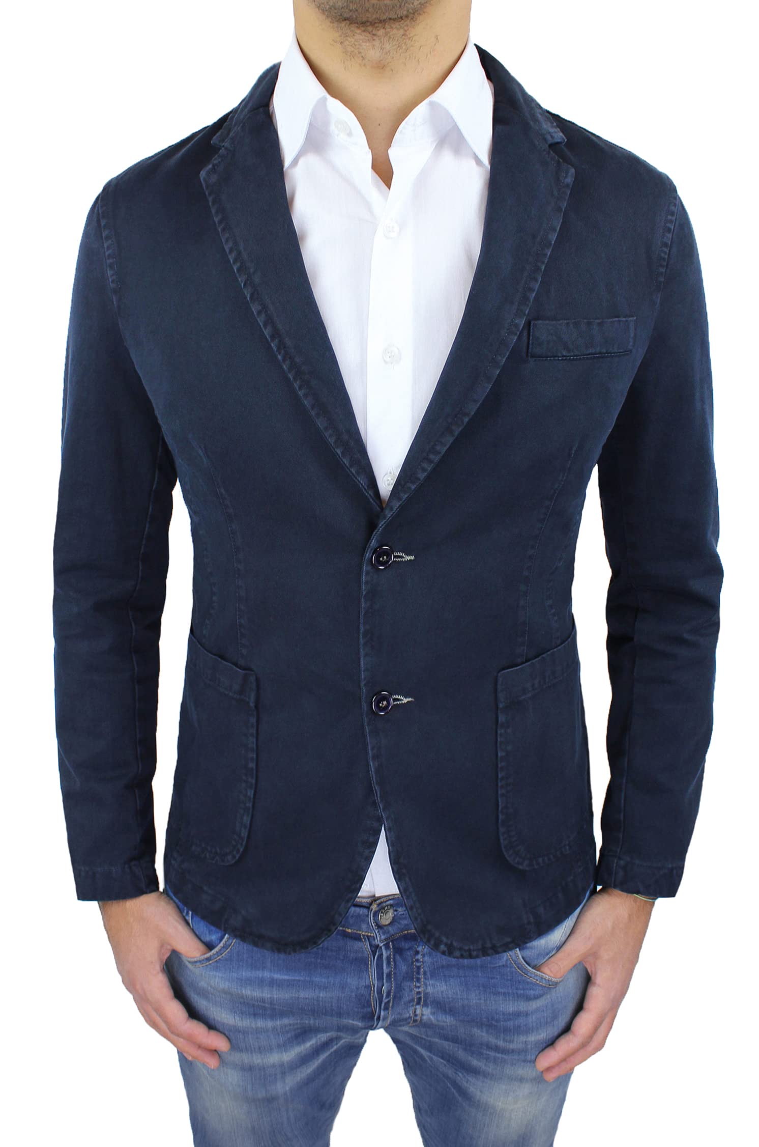 Blazer Giacca Uomo Grigio Nero Blu Beige Slim Fit Elegante Formale Casual in Cotone