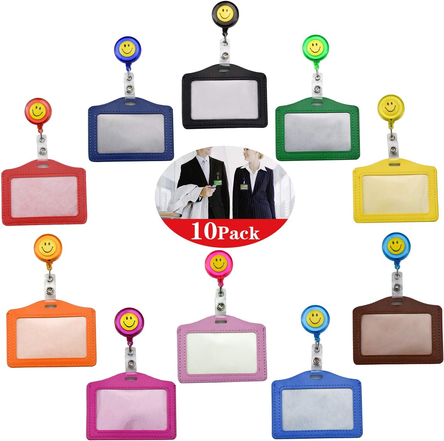 Wandefol 10pcs Badge Holder Imitation Leather Colorful Badges Cases Durable PU Card Cover with Clip Badge Reels Multicolor ID Badge Name Card Holder