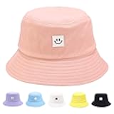 Kids Sun Hat Smile Face Bucket Hat for Girls Boys Summer Sun Protection Cotton Unisex Beach Cap