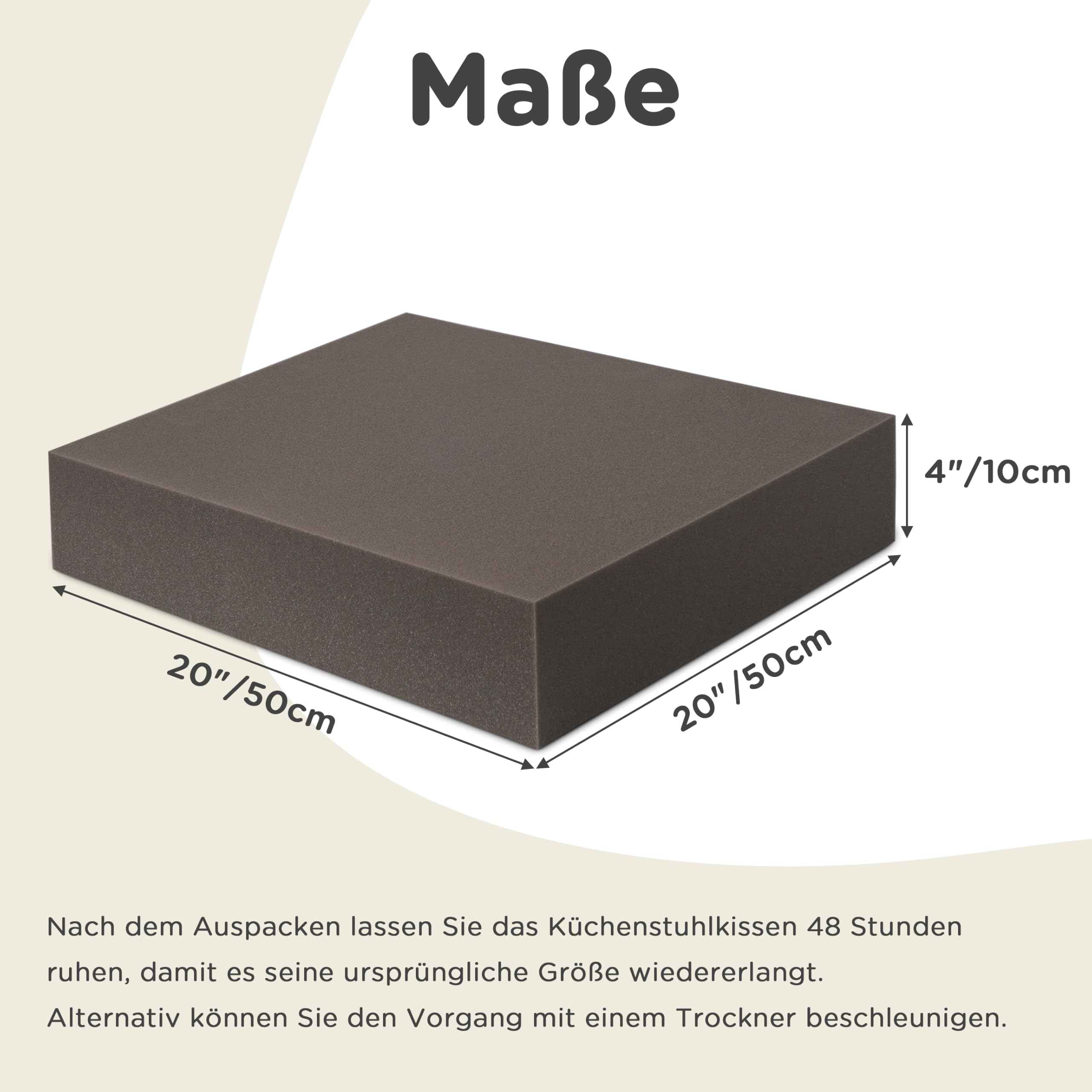 AddGrace 1 Packung 50 x 50 x 10 cm, hochdichter Polsterschaum, quadratische Sitz-Ersatzpolsterung für Esszimmerstühle, Rollstühle, Sitzerhöhungskissen