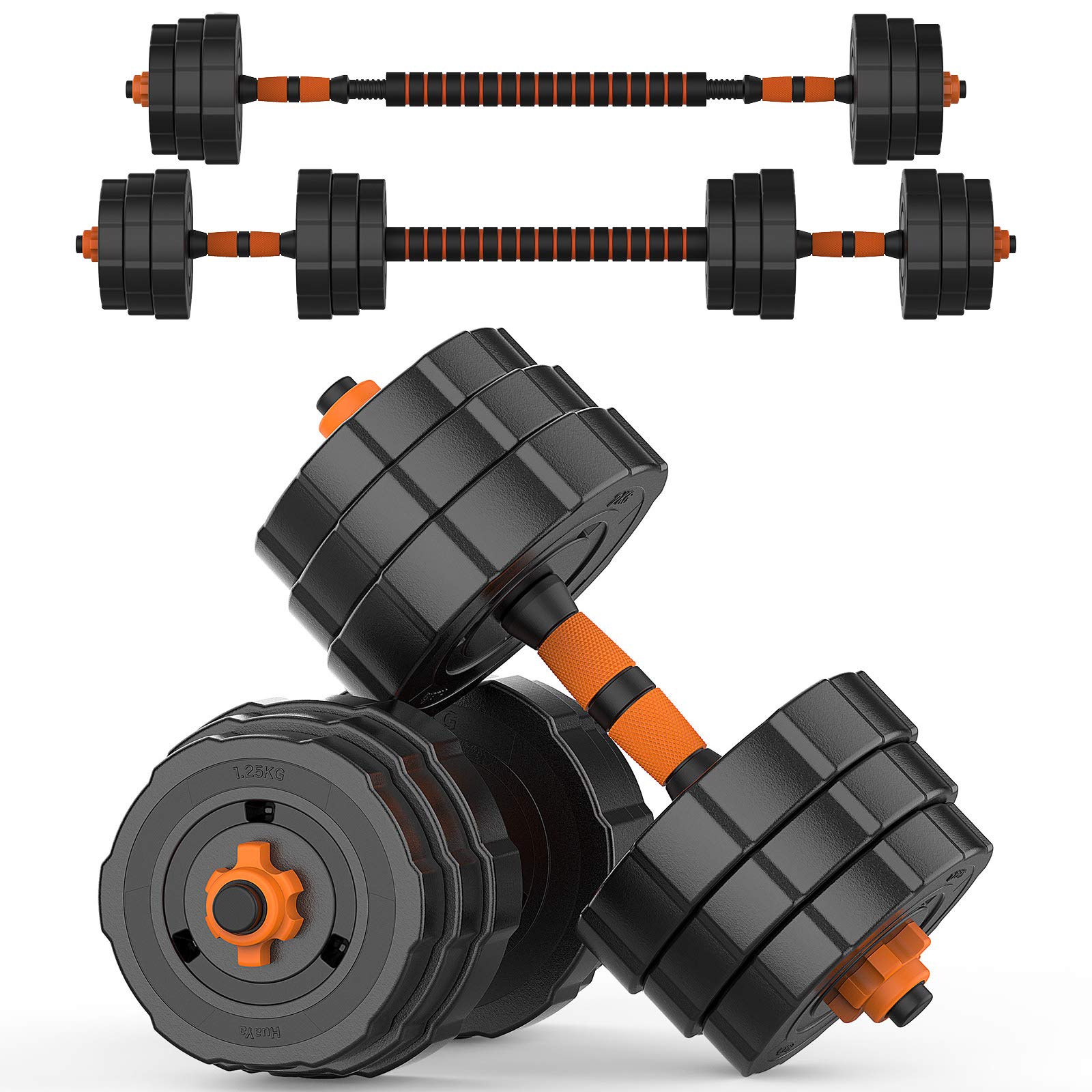 Adjustable Weights Dumbbells Set, 44lbs BOSWELL 2 in 1 Weights Barbell Dumbbells Non-Slip Neoprene Hand with Connecting Rod for Adults Women Men Fitness,Home Gym Exercise Training Equipment YA018
