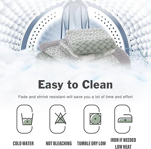 Miniatura 9 de Y-PLWOMEN - Juego de cama king de edredóncubrecama de 100% algodón, ligero, floral, reversible, de estilo granja para todas las estaciones, gris