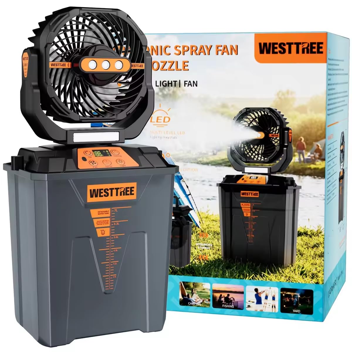 Photo 1 of WESTTREE Portable Misting Fan, Large Rechargeable Battery Powered Mist Fan, Long Lasting Runtime, 3 Nozzles Mister Design, Portable Fan for Home Patio Camping Outdoor mist Daily Cooling fan