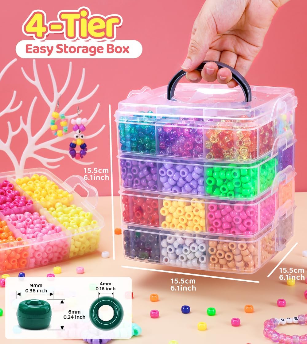 IOOLEEM Pony Beads, 4200pcs 27 Colors(Solid & Glitter), Beading Kits for Bracelet, Beads for Friendship Bracelets & Jewelry Making, Easy Storage. - Image 3
