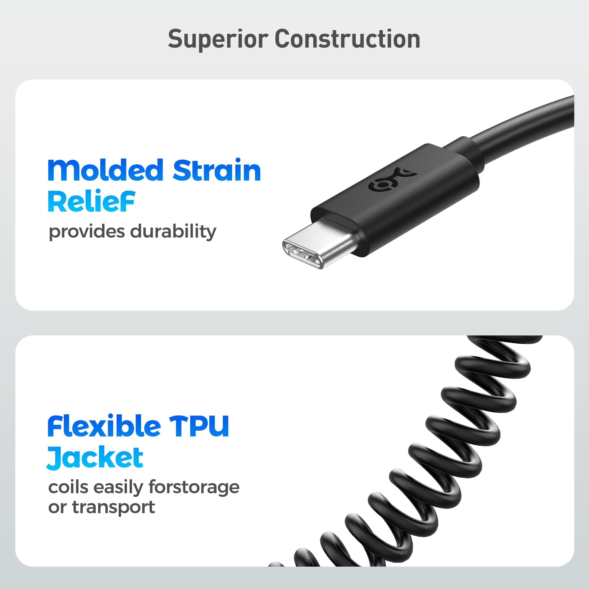 Cable Matters Spiralny Kabel USB-A do USB-C 15 W, 0,3–1,2 m | Obsługuje Apple CarPlay i Android Auto, do iPhone 17/16, Galaxy S23 i iPada