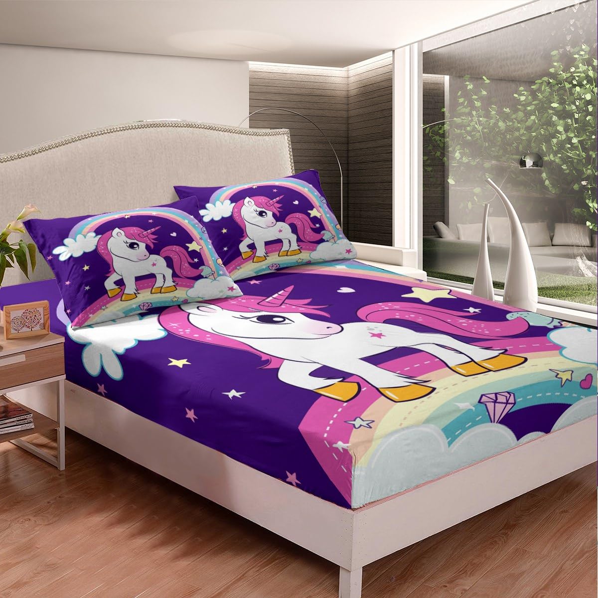 Juego de sábanas de Unicornio para niñas, Lindo Juego de sábanas de Unicornio con diseño de Caballo de ensueño con Bolsillo Profundo para niños y niñas, Juego de Ropa de Cama de Unicornio mágico Tama