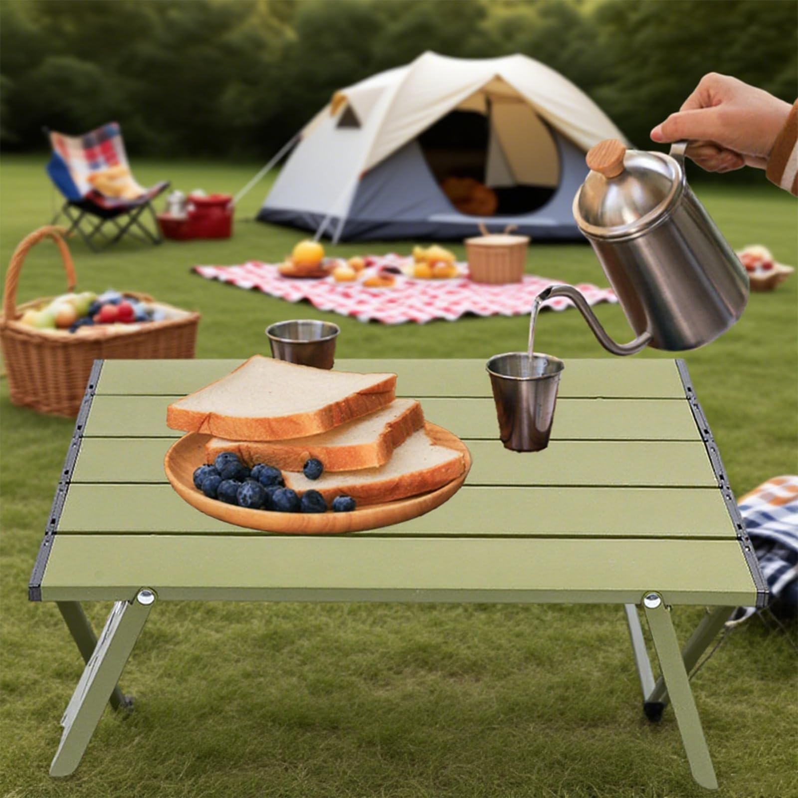 Tavolo Pieghevole Campeggio Alluminio Ultra Leggero - Compatto 39.5x29x12 cm per Picnic, Spiaggia, Escursionismo, Pesca - Portatile & Antiscivolo (Verde militare)