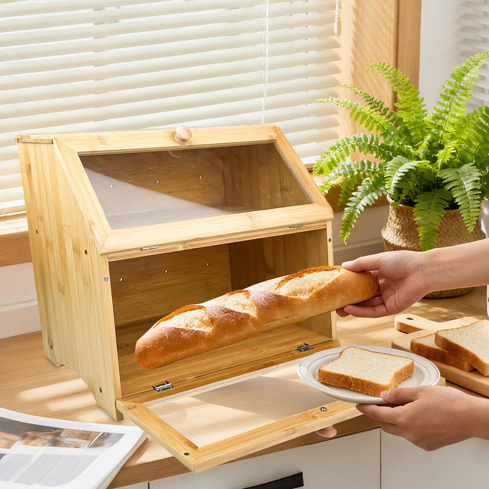 Bewinner Portapane Grande A Doppio Strato, Scatole Per Il Pane Arrotolabile A 2 Strati, Contenitore Per Il Pane Da Banco Con Doppio Scomparto, Contenitore Grande Per Il Pane Fatto
