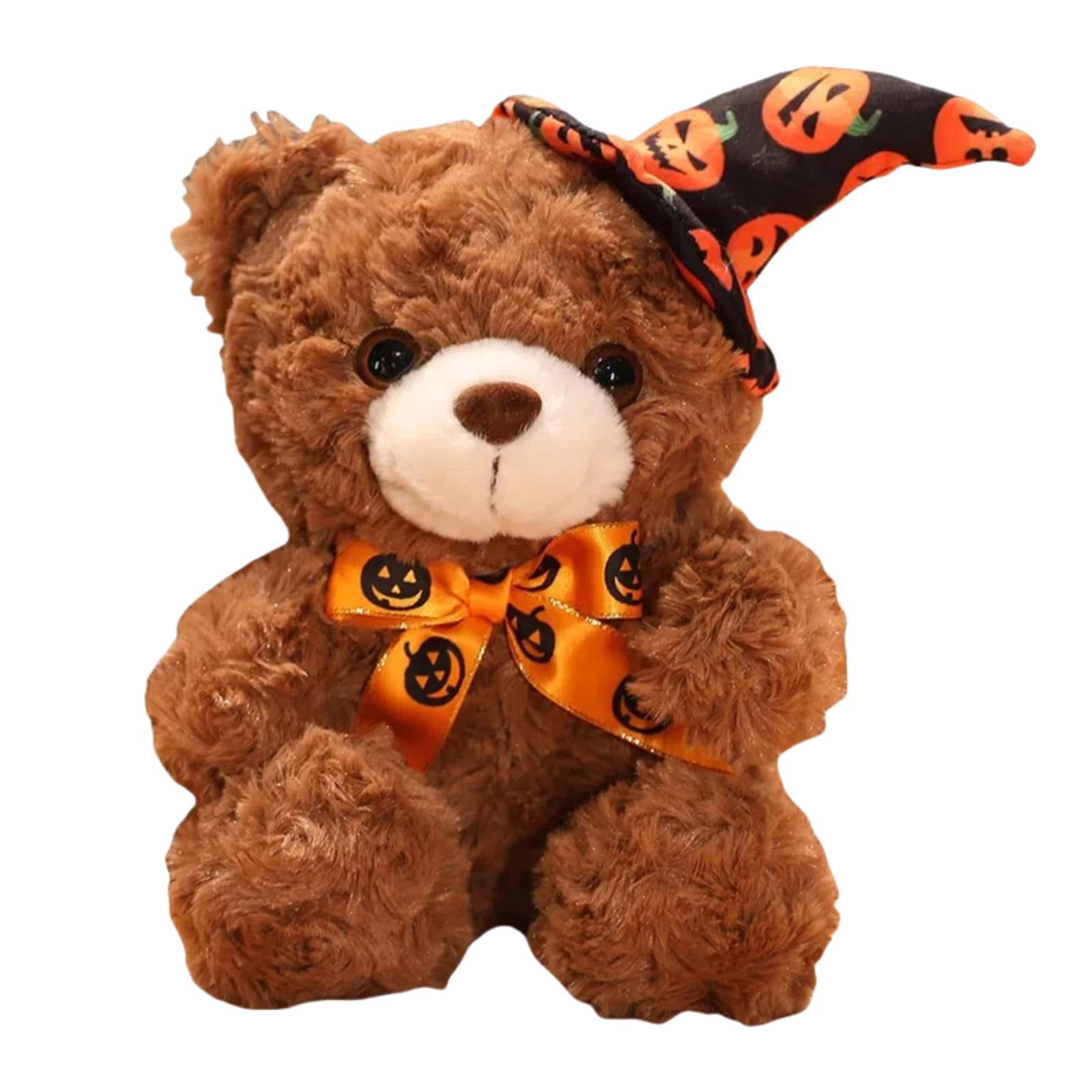 Alytimes Halloween Teddy Bear Plush Toy, 23cm Brown Teddy Bears with Pumpkin Witch Hat, Stuffed Animal for Kids Boys Girls, Cuddly Home Decor Gift