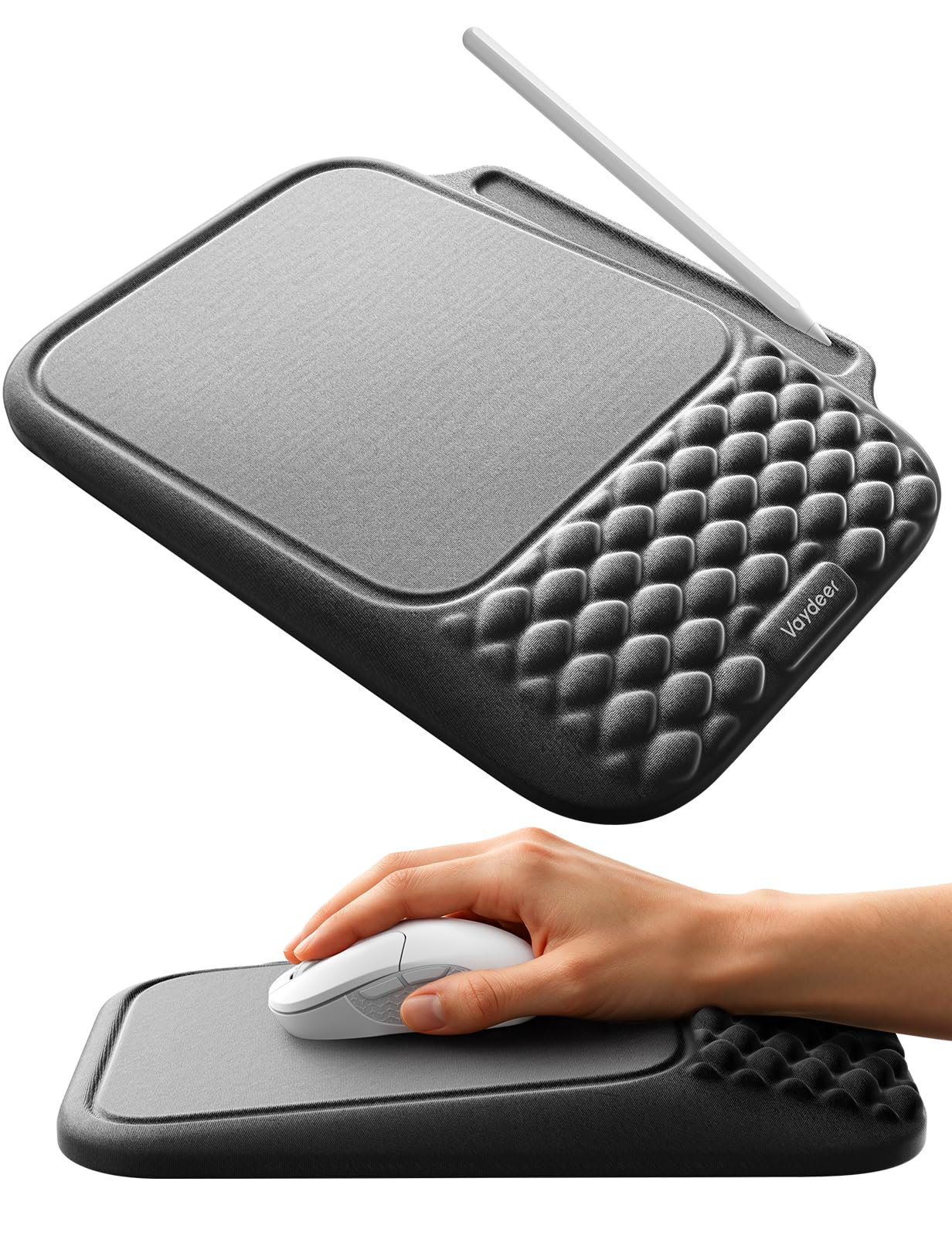 Vaydeer Ergonomic Mouse Mat with Wrist Rest & Pen Holder, Black