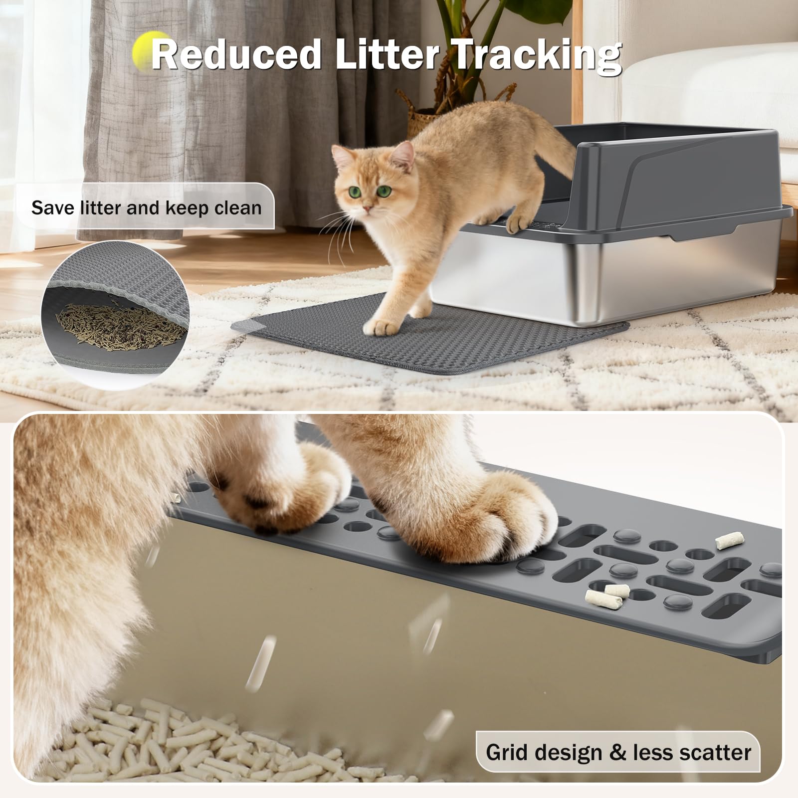 Stainless Steel Cat Litter Box with Lid, High-Sided Metal Litter Pan for Small Cats, Kitty Litter Box, Non-Stick & Odor-Resistant, Anti-Urine Leakage, Easy to Clean, Scoop Included - image 3