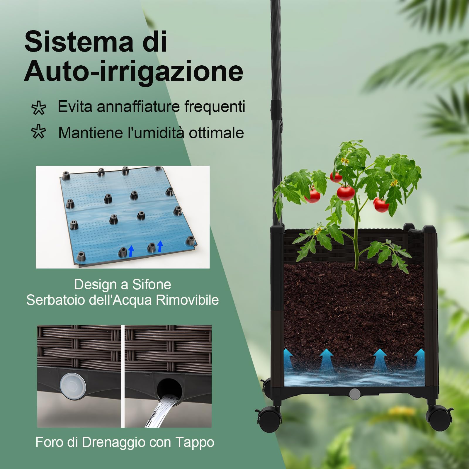 COSTWAY Arco da Giardino, Pergolato per Piante Rampicanti con 2 Fioriere, Sistema di Autoirrigazione, Fori di Drenaggio e Ruote Bloccabili, Decorazione per Matrimoni
