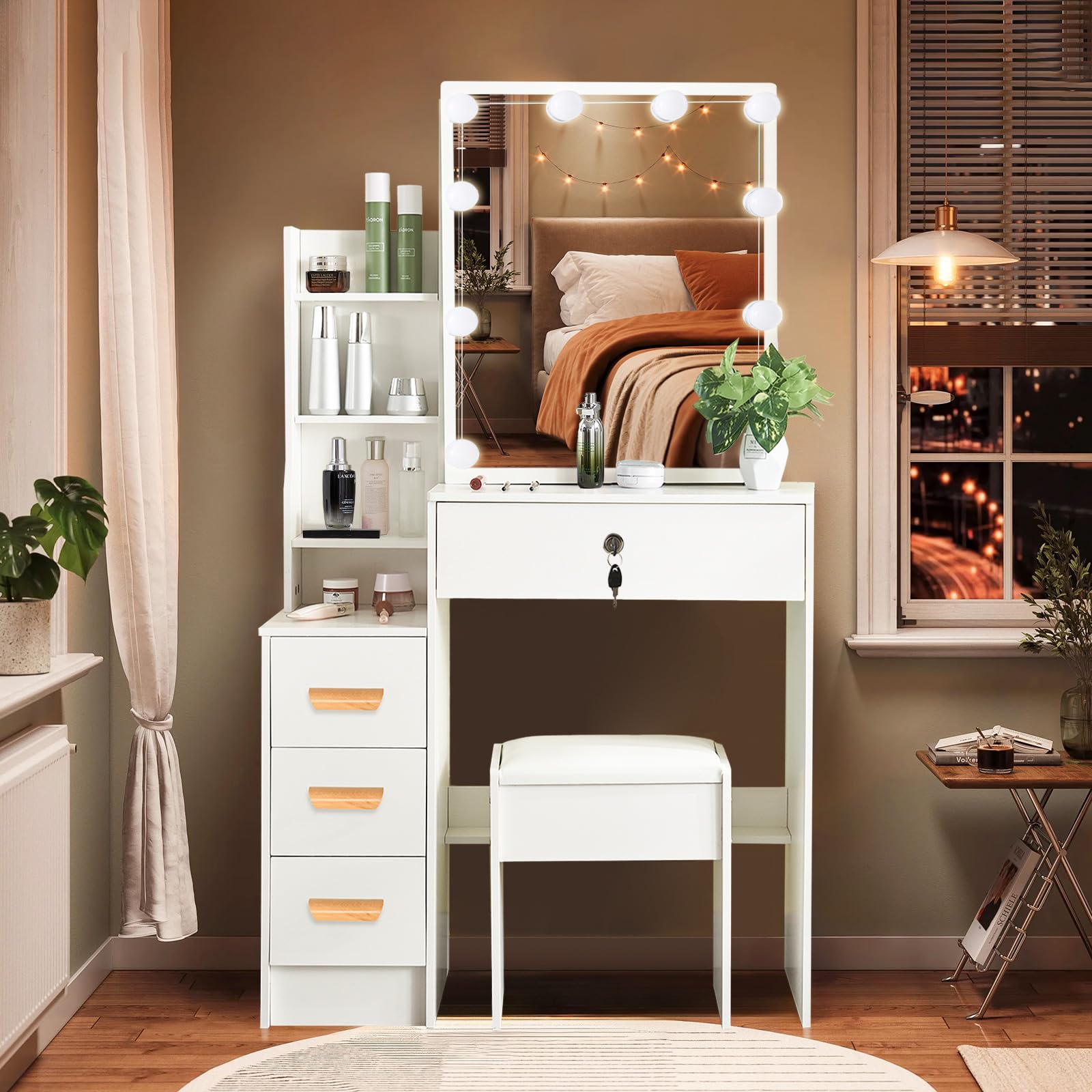 Coiffeuse Avec Miroir Et Tabouret Ereousa - 6 Tiroirs