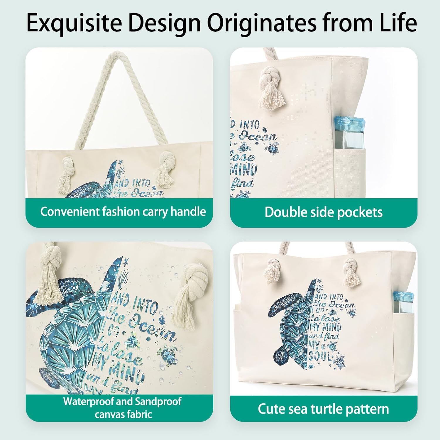 Beach Bags for Women Large Waterproof Beach Travel Tote Bags Sandproof Swim Pool Bag Canvas Zipper Big Tote - Image 3