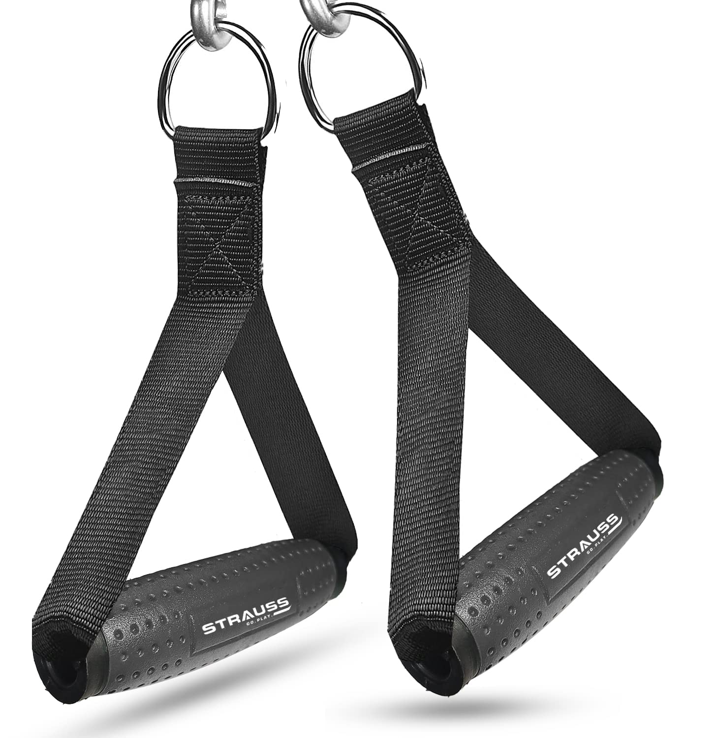 Strauss Heavy Duty PVC Resistance Band D Shaped Handles | Ideal for Stretching, Workout, Home Gym and Toning with Heavy Quality Grip | Durable Handles for Men & Women | Set of 2, (Black)-image-12