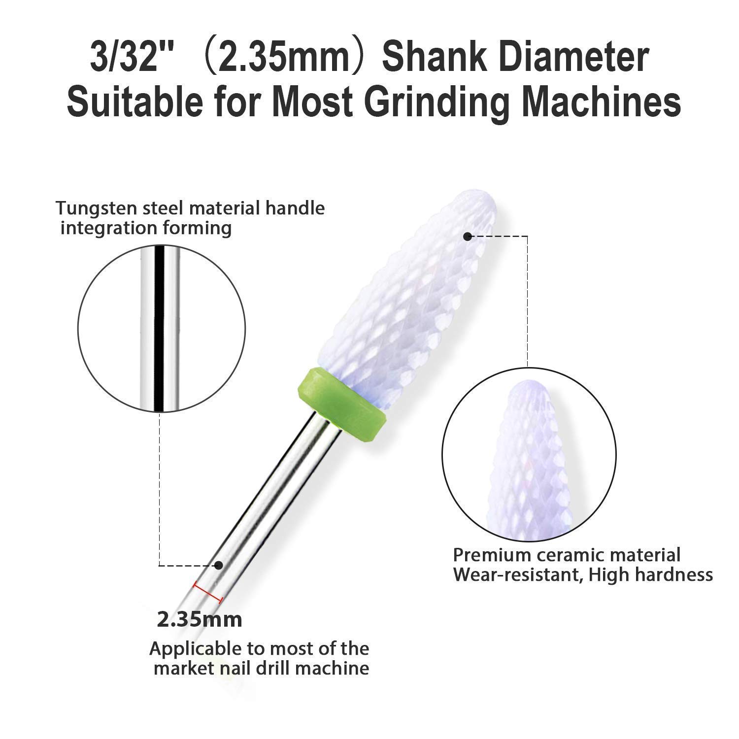 MEISO 5 Pezzi Punte Fresa Unghie, Punta da Trapano per Unghie, Rimozione Cuticola, Punte Fresa Unghie Ceramica per Rimuovere Gel, Acrilico, Cuticola, Strumenti per Manicure e Pedicure