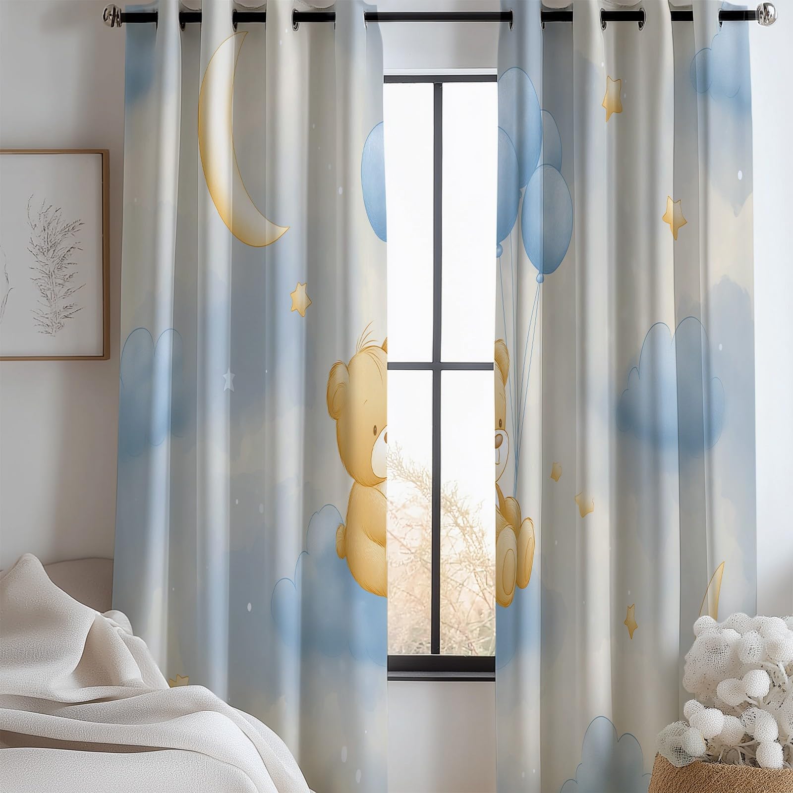 Rideau occultant beige imprimé ours pour créer un cocon dans la chambre enfant
