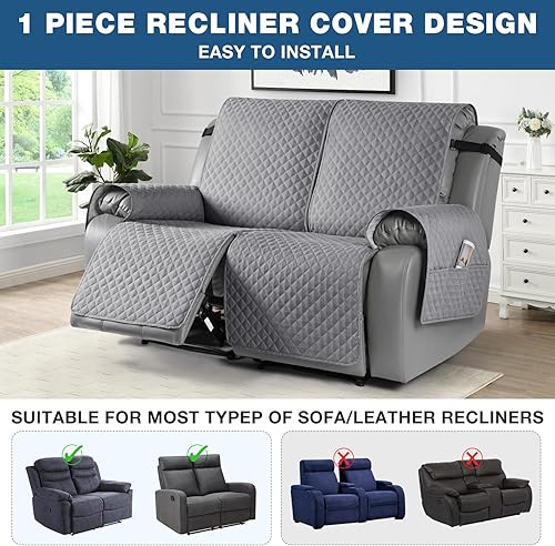 Miniatura 3 de TAOCOCO Funda reclinable para sofá biplaza, funda antideslizante para mascotas, para sofá biplaza reclinable con correas elásticas, funda lavable y