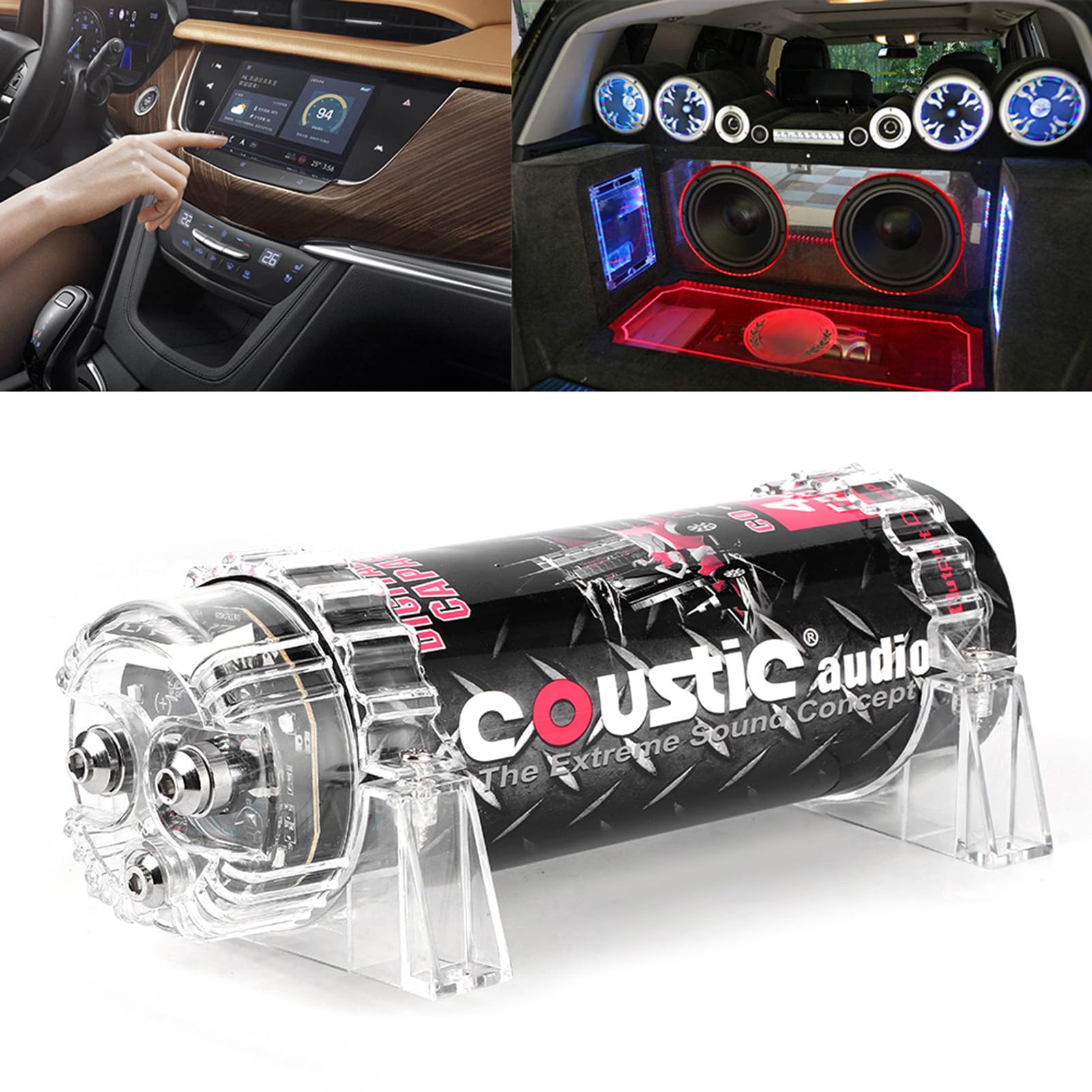 Yosoo Condensateur de Puissance 4 LED Affichage de la Tension Capuchon d'Alimentation Amplificateur Audio de Voiture Powercap