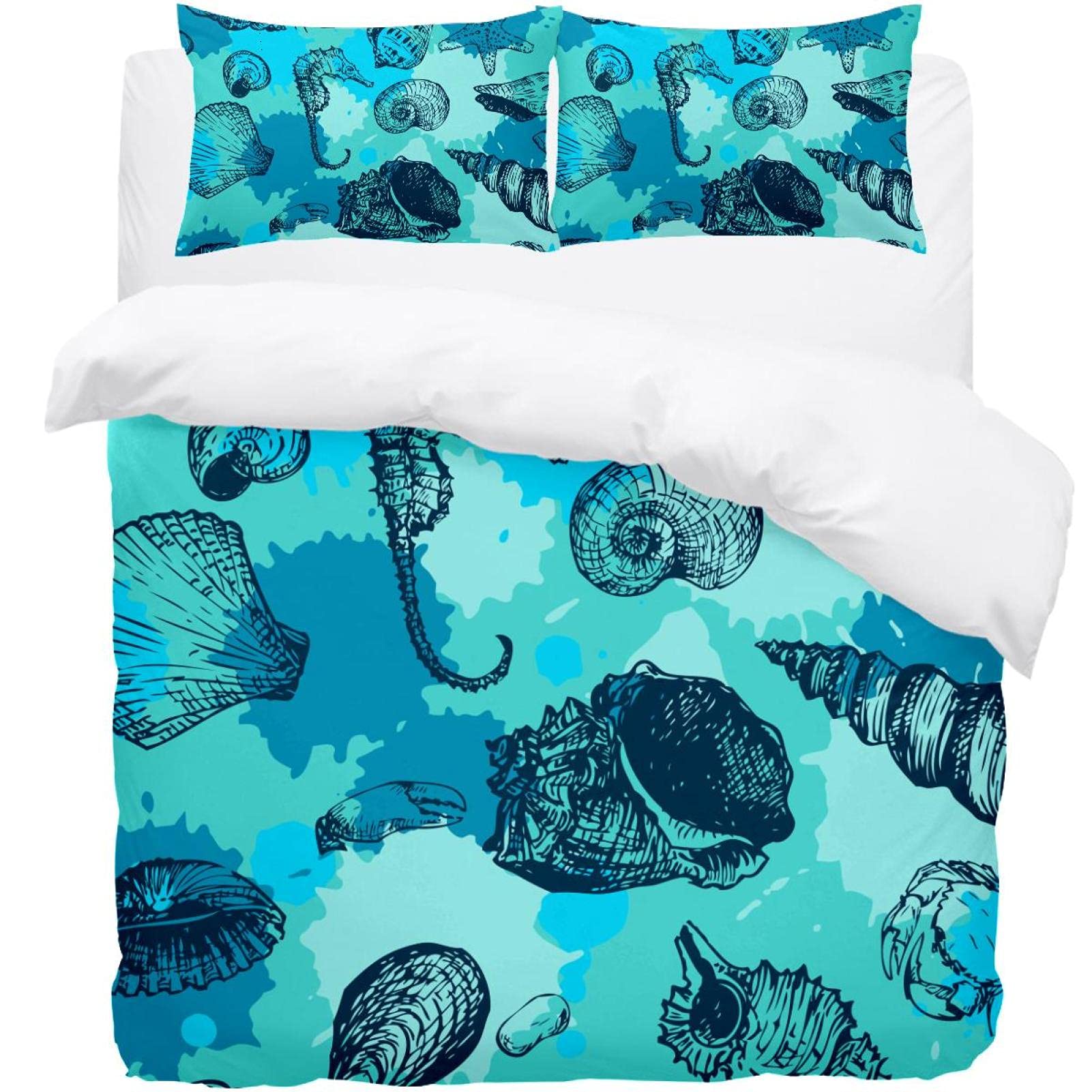 Parure de lit simple océan motif hippocampe pour s'endormir calmement face à la mer tous les soirs