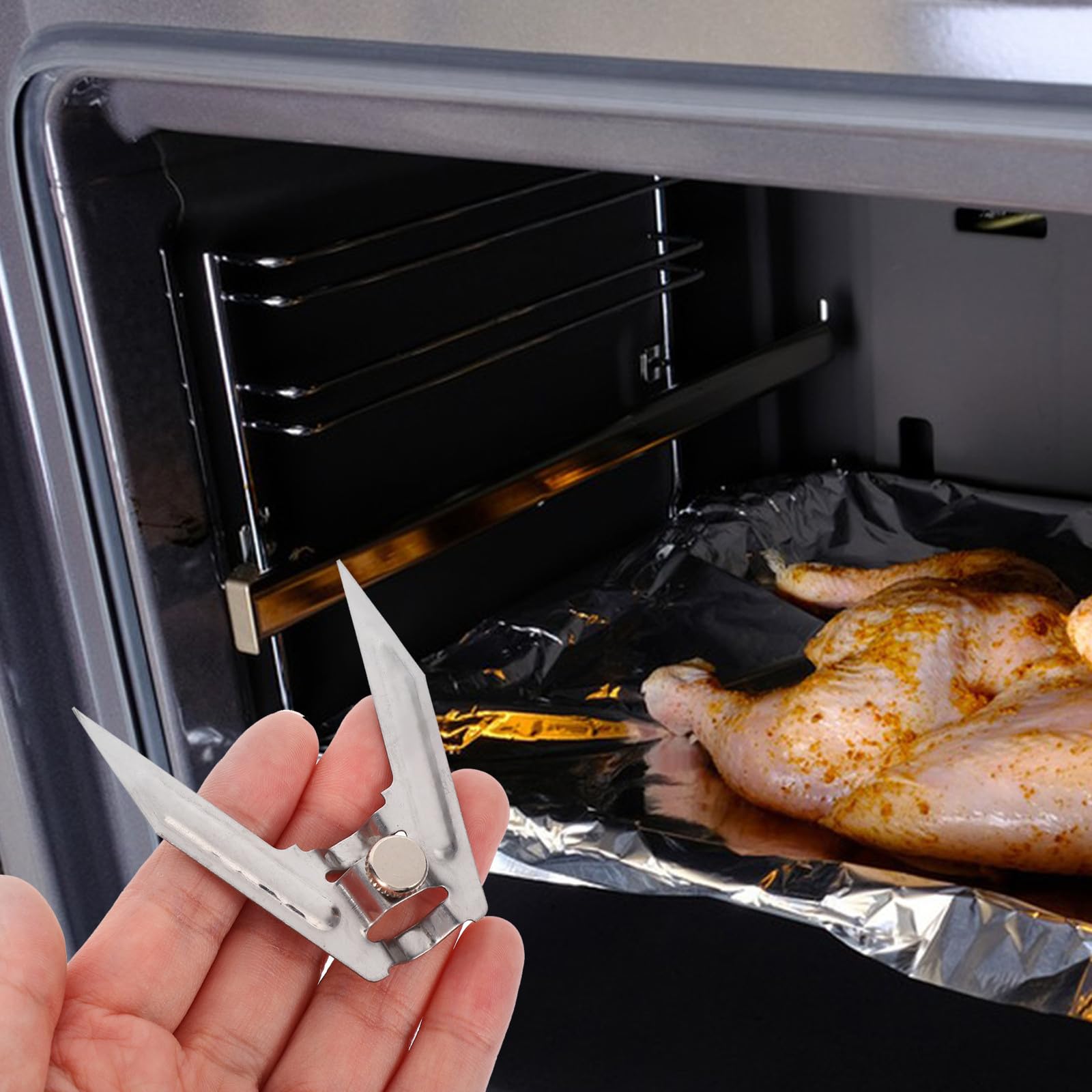 INOOMP Forchette Bbq in Acciaio Inossidabile 2 Pezzi, Forchetta per Arrosto e Pollo, Accessori Barbecue da Esterno e Facile Inserimento