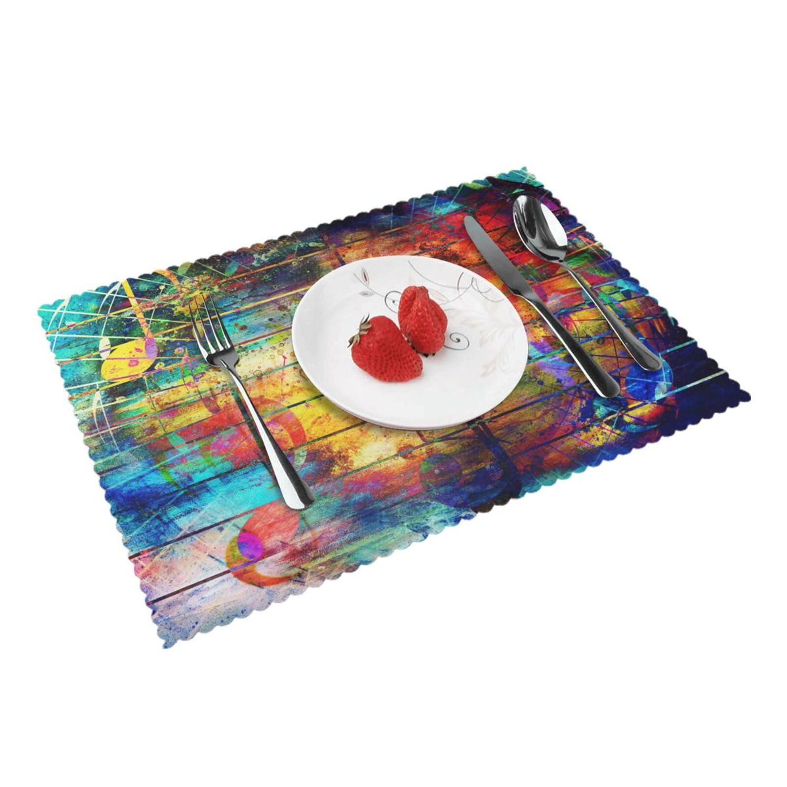 Music Note Colorful Wooden Printed Placemats Set of 4 PCS Washable Placemat for Kitchen Table Heat-resistant Table Mats 45x30 CM