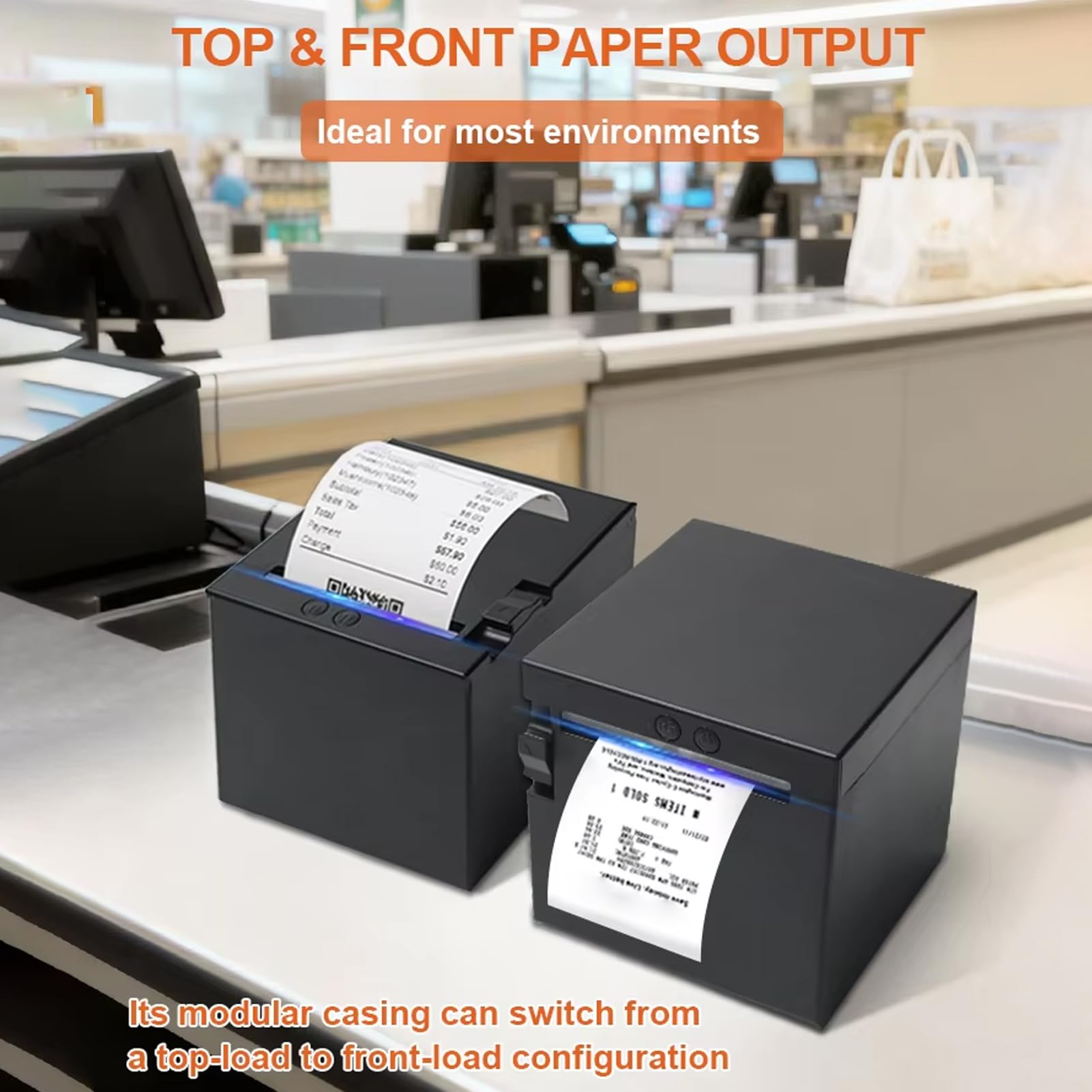 Bisofice Bondrucker 80mm Thermobondrucker Belegdrucker POS Drucker unterstützt ESC/POS, automatisches Schneiden(260mm/s, USB+WiFi+Ethernet)